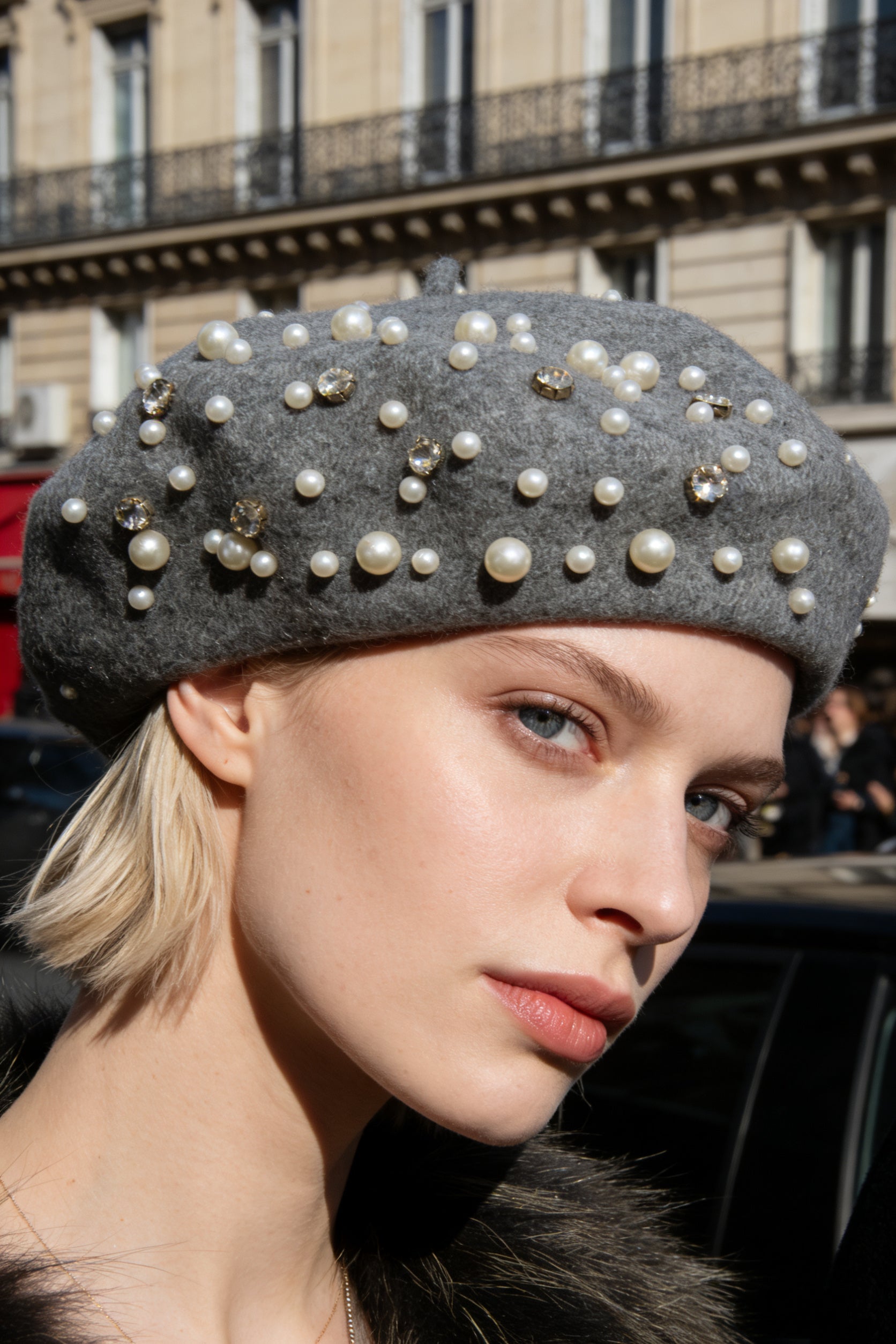 Women\'s Classic French Wool Beret Pearl & Rhinestone Embellishment Hat Coffee Emily Pearl Rhinestone Embellished Wool Blend Beret – Sophia  main image 2