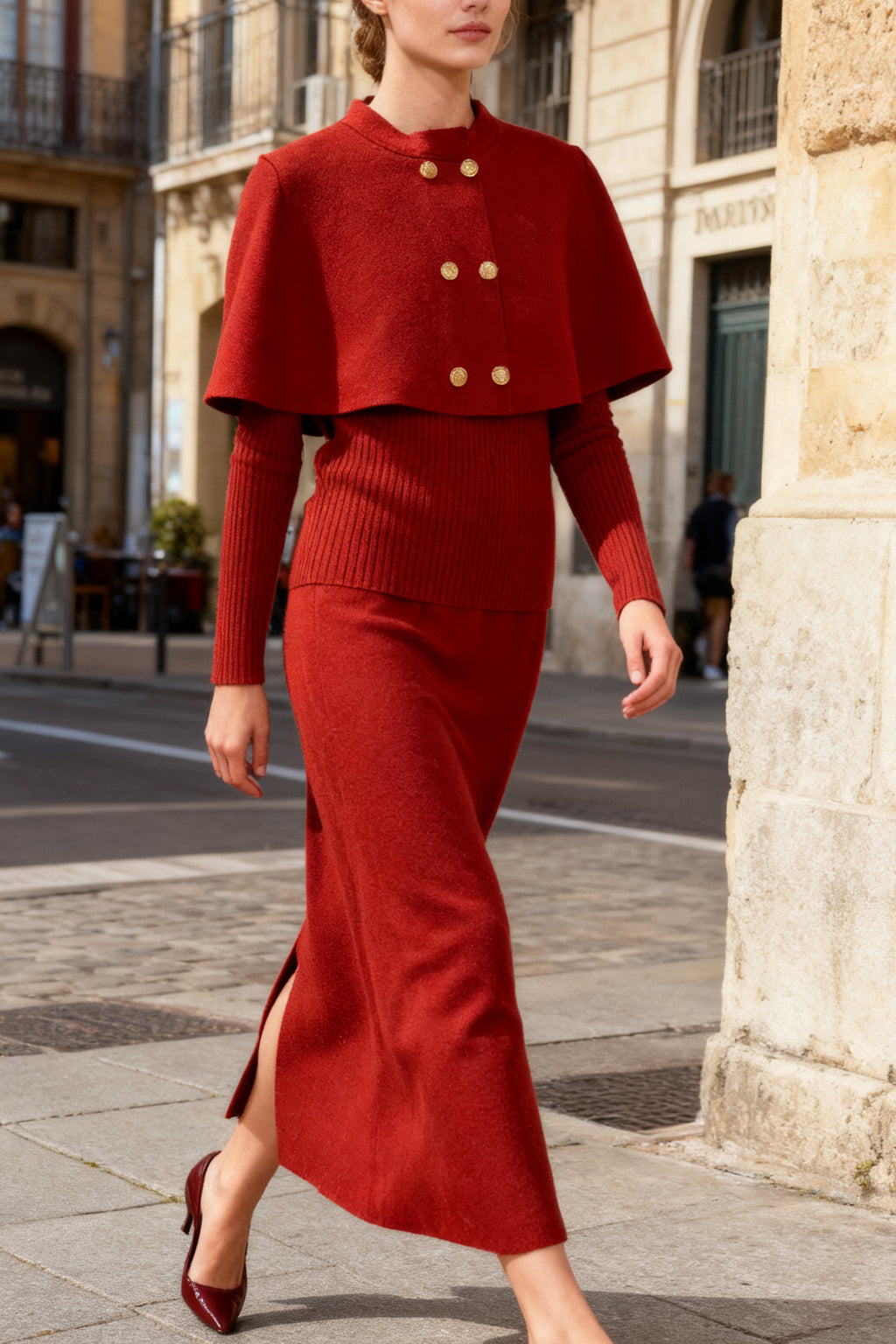 Q25 Three-Piece Sweater Cape Outfit