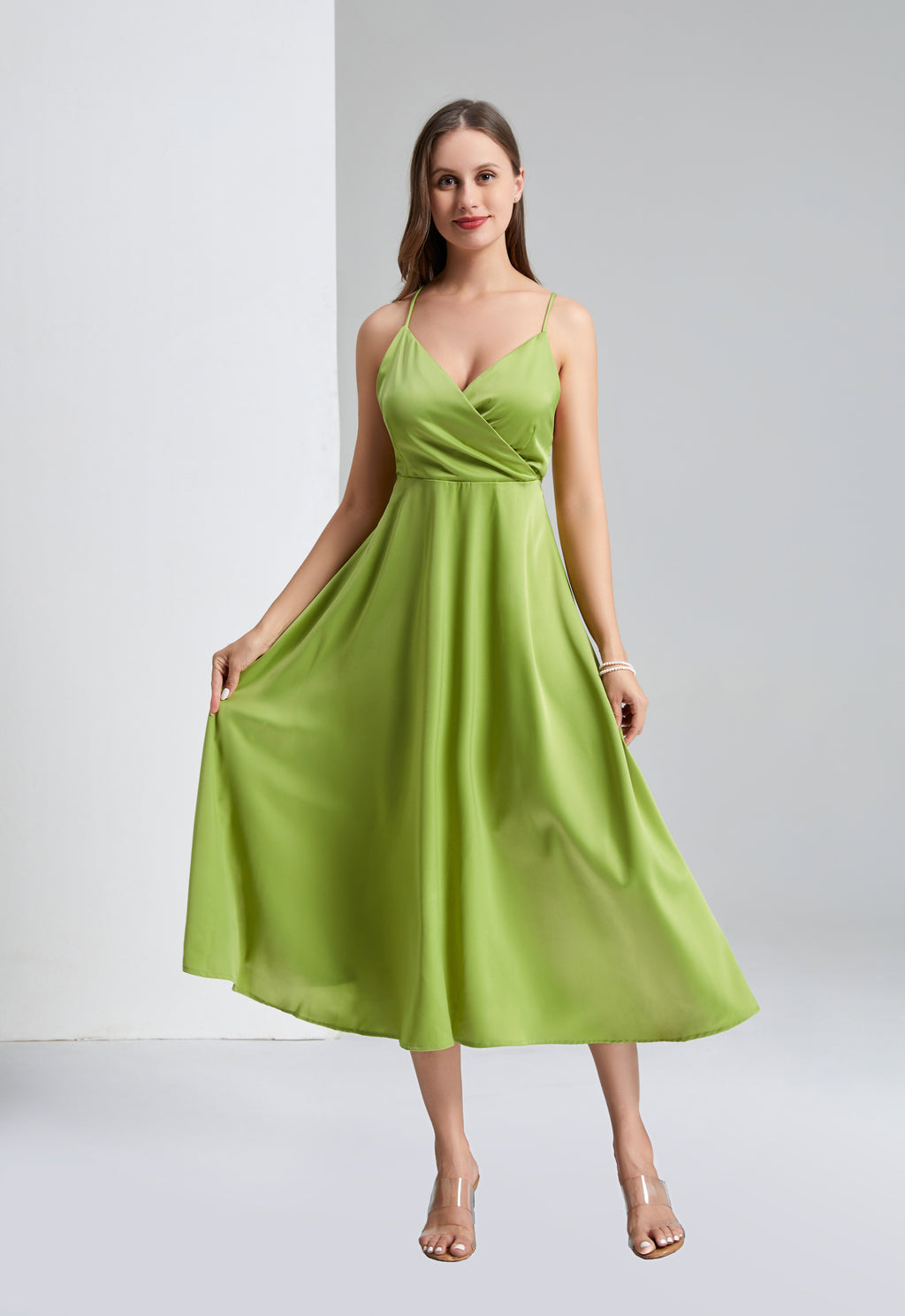 Q26 Satin V-Neck Tie-Back Dress