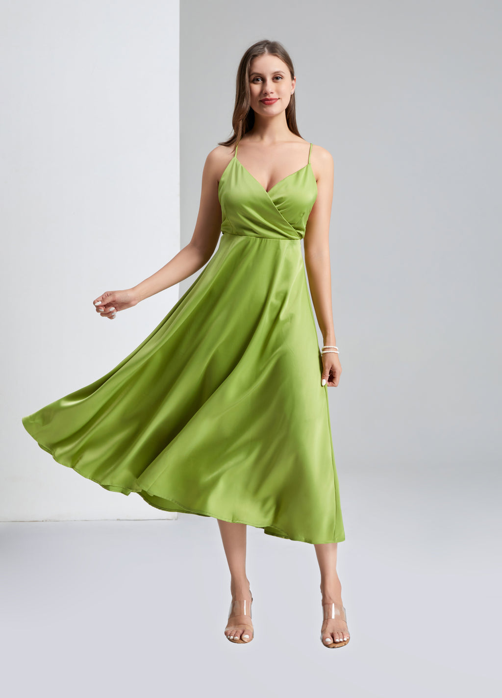 Q26 Satin V-Neck Tie-Back Dress