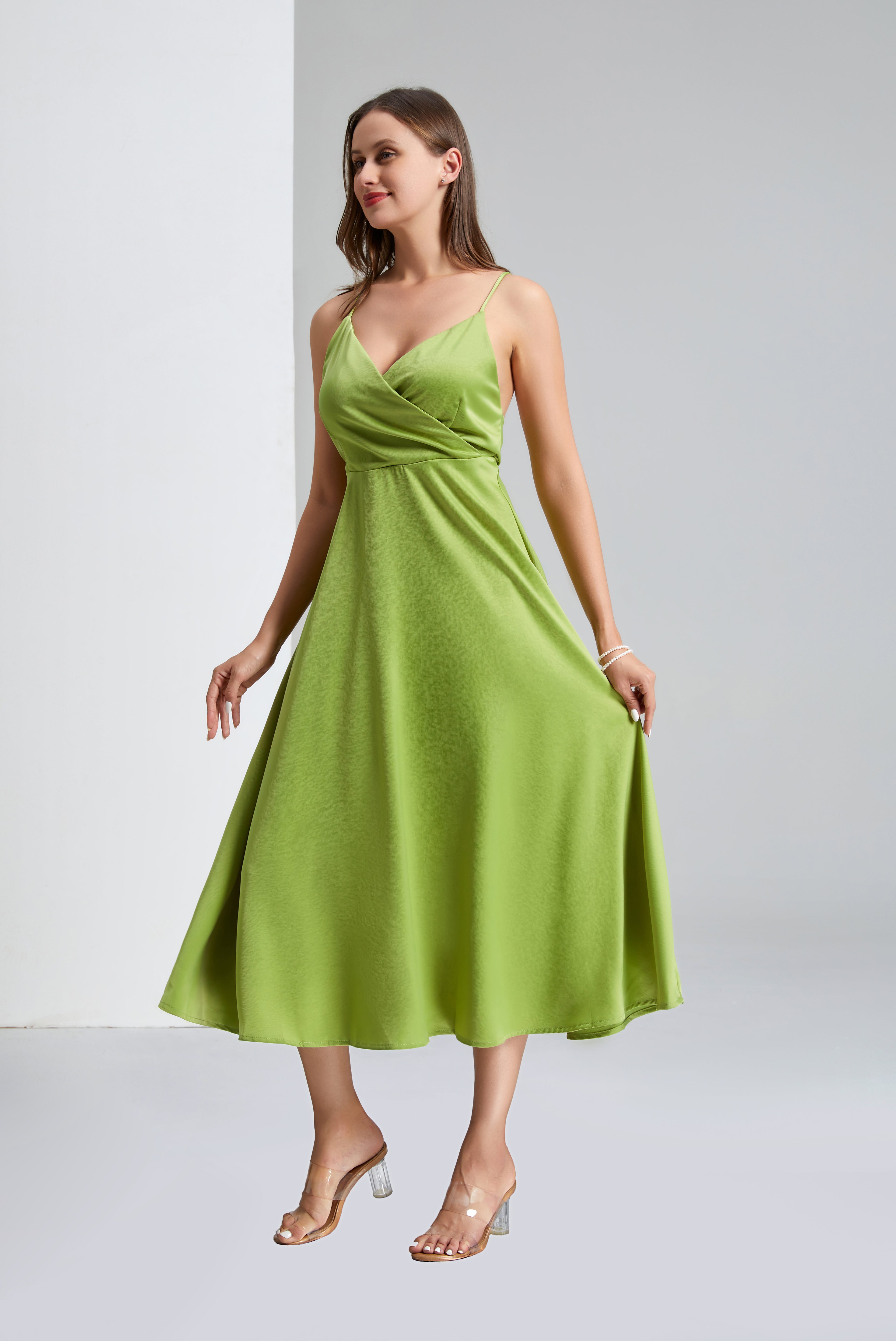 Q26 Satin V-Neck Tie-Back Dress