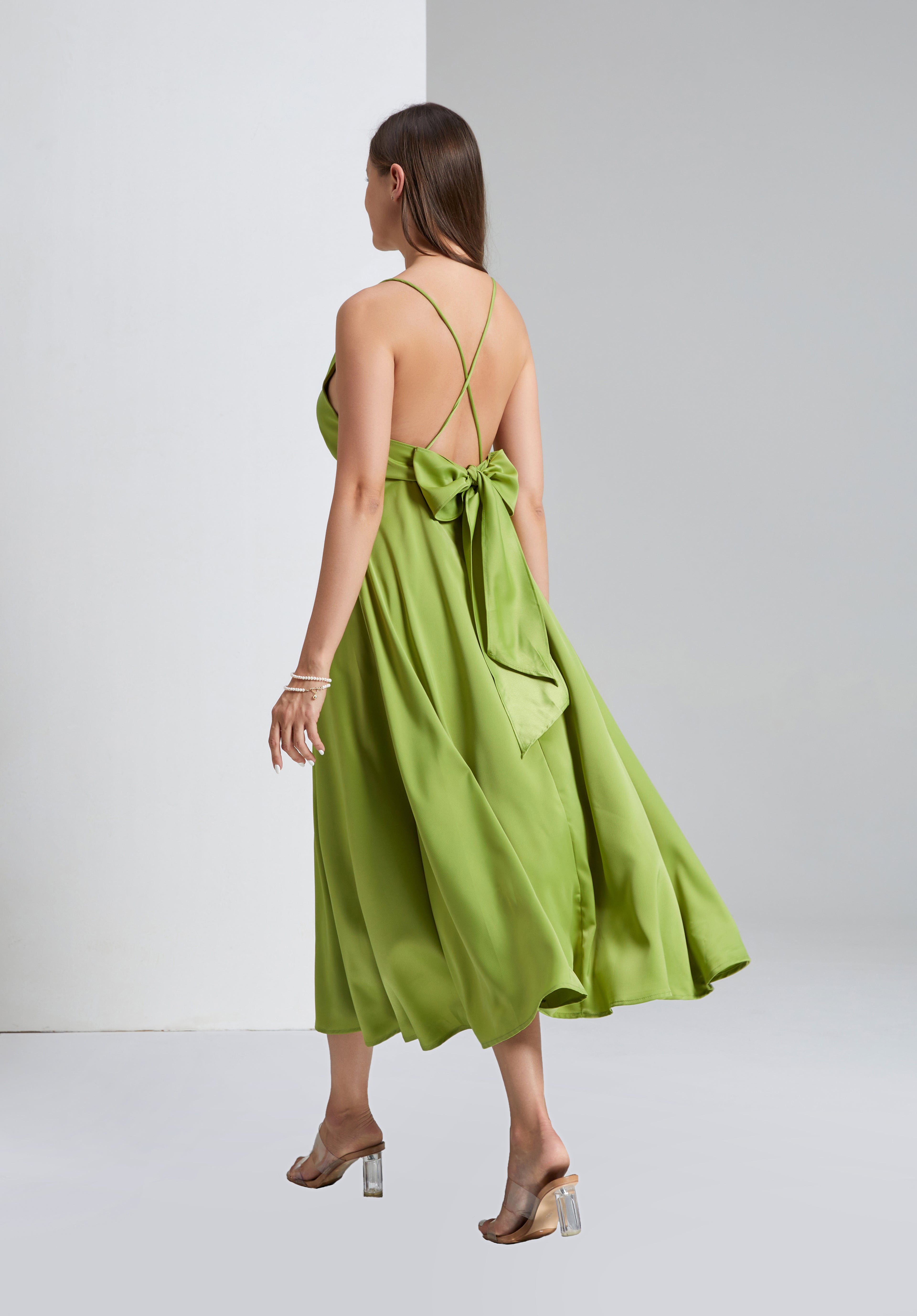 Q26 Satin V-Neck Tie-Back Dress