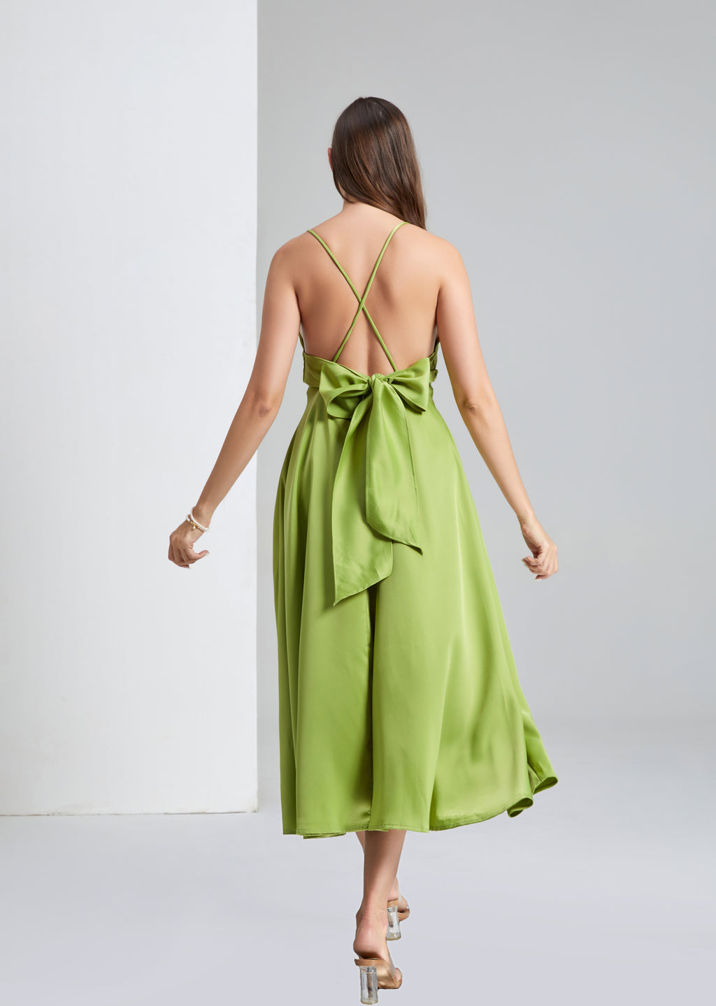 Q26 Satin V-Neck Tie-Back Dress