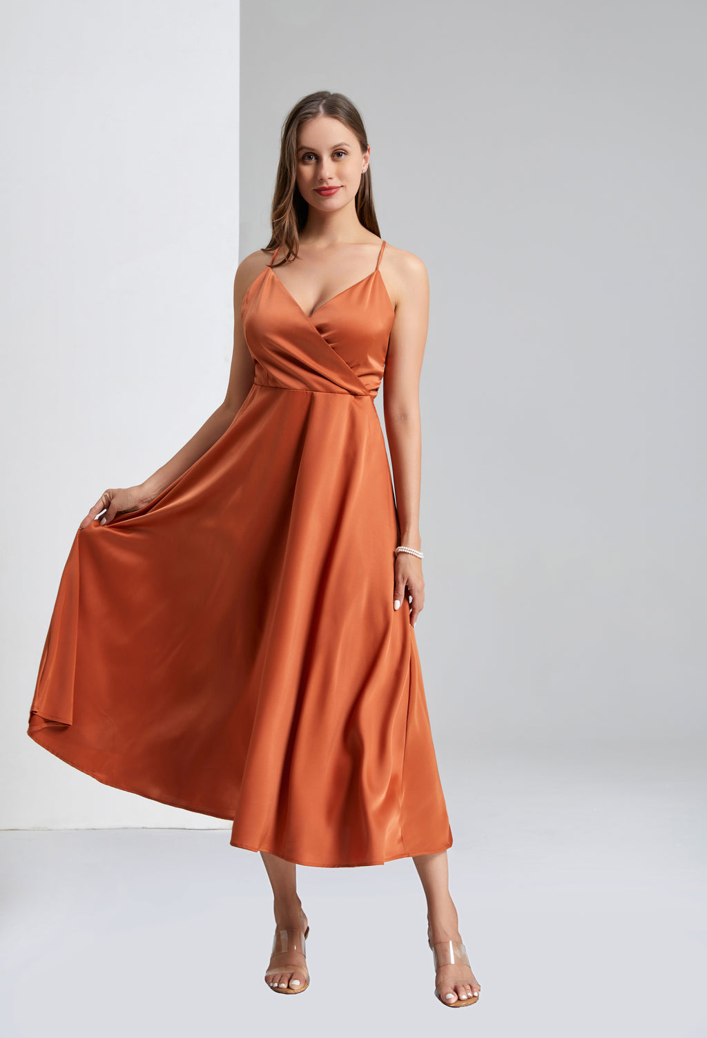 Q26 Satin V-Neck Tie-Back Dress