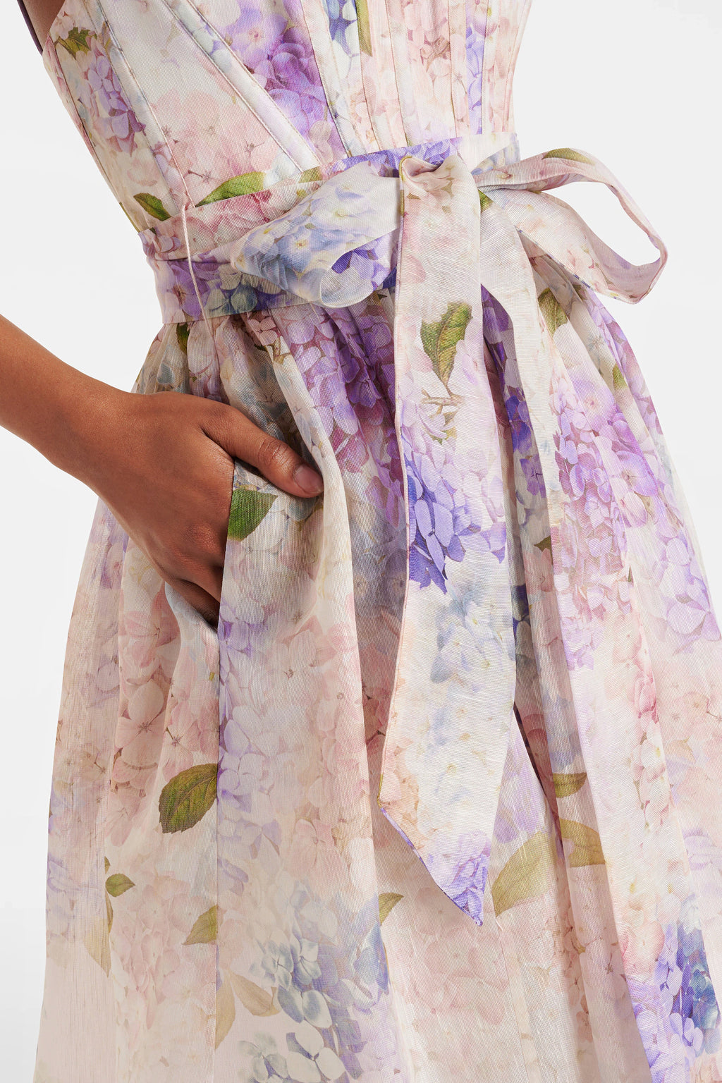 Q25 Floral Linen Corset Midi Dress