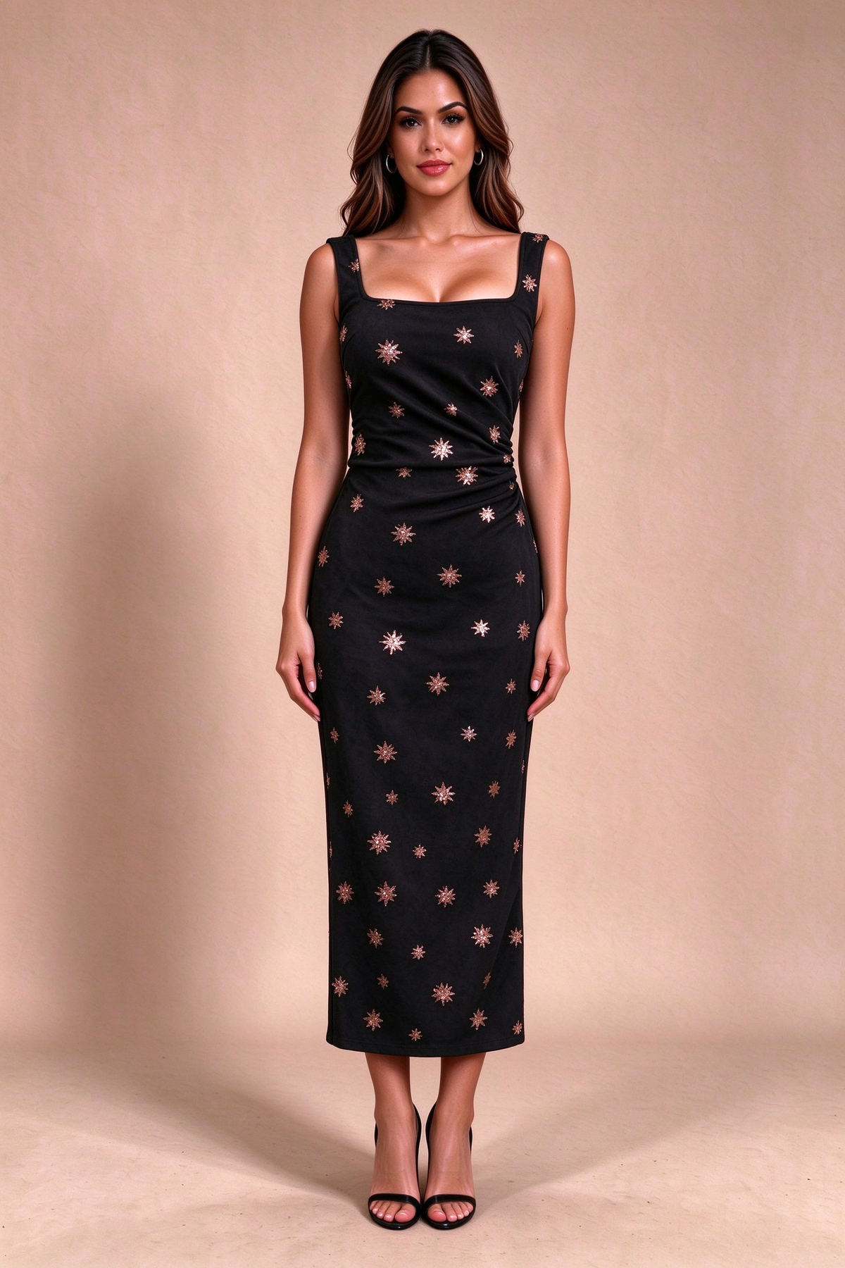 Q26 Star Embellished Column Suede Dress