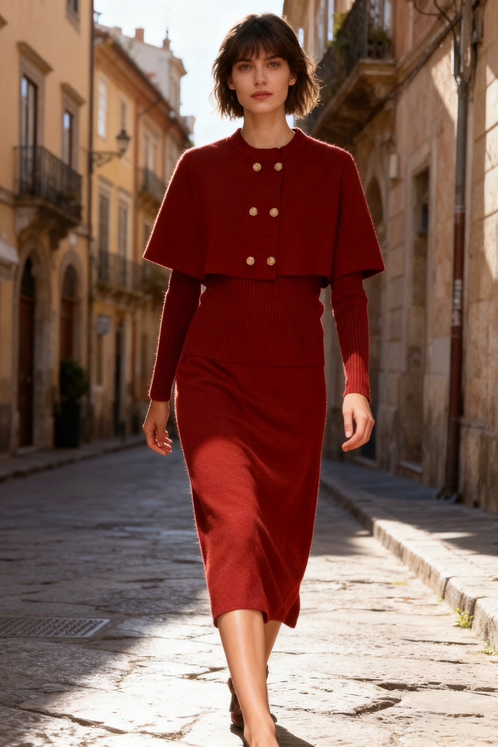 Q25 Three-Piece Sweater Cape Outfit