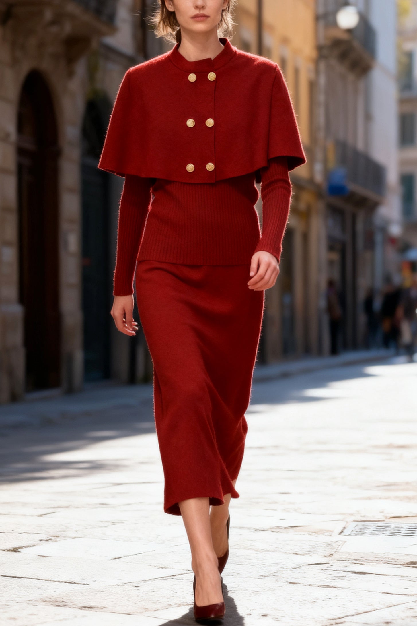 Q25 Three-Piece Sweater Cape Outfit