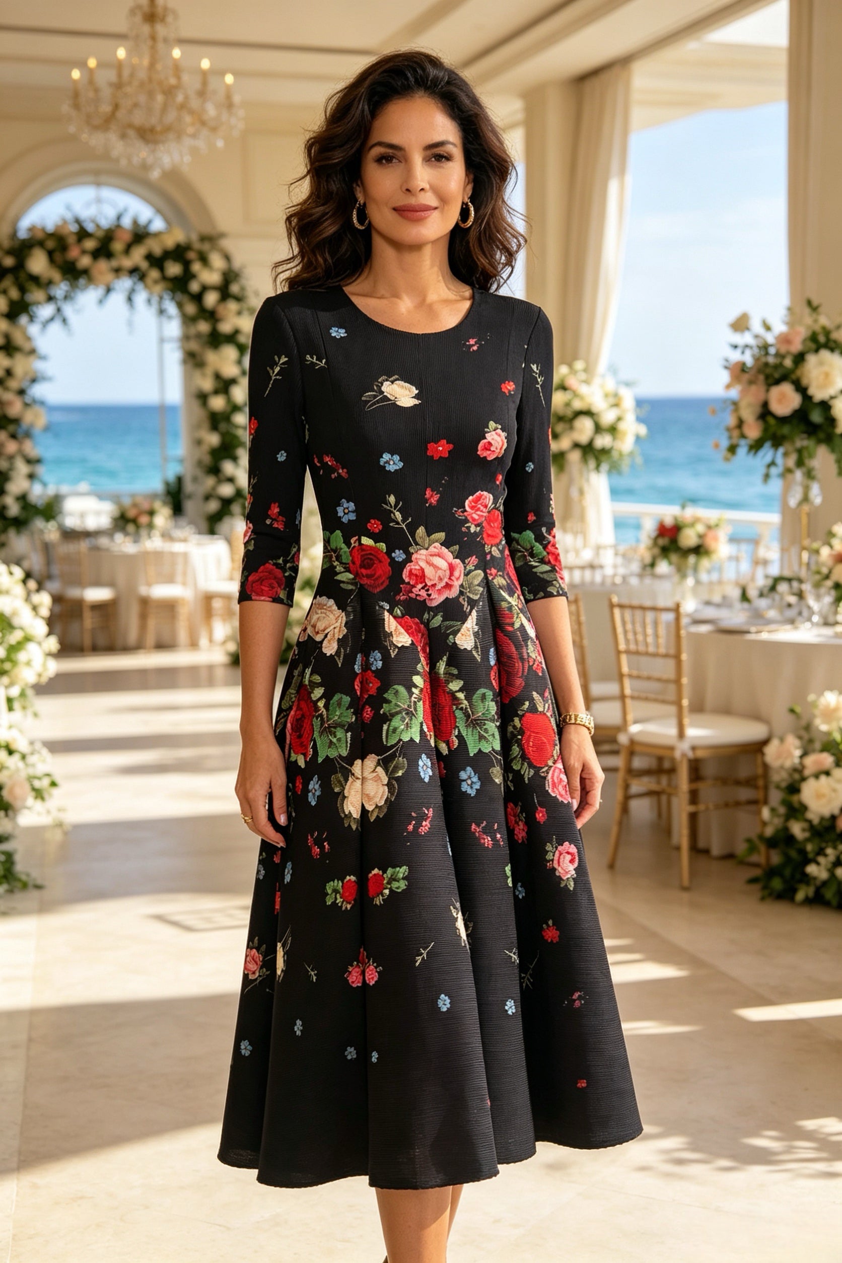 Q26 Floral Magic Dress with Half Sleeves