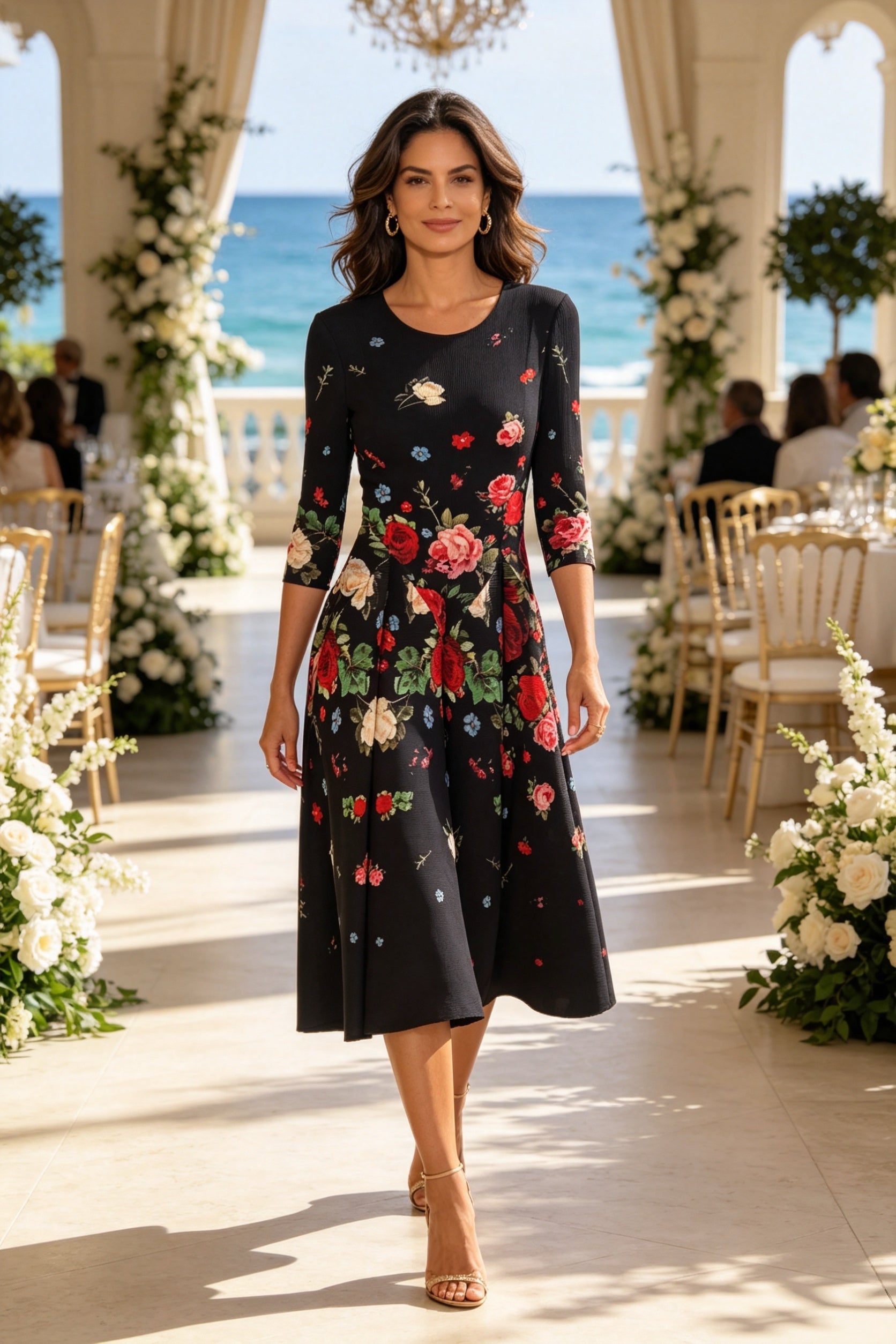 Q26 Floral Magic Dress with Half Sleeves