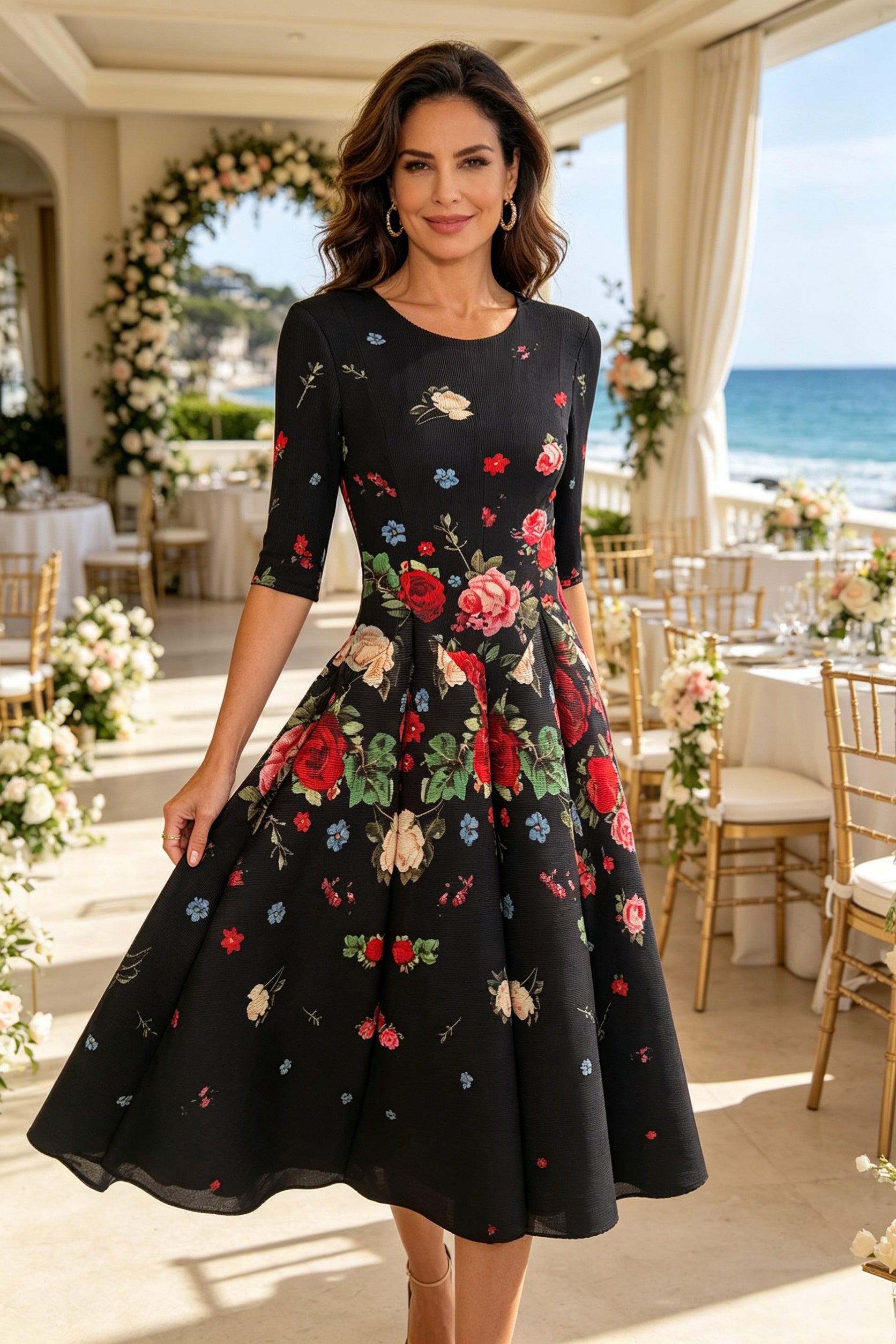 Q26 Floral Magic Dress with Half Sleeves