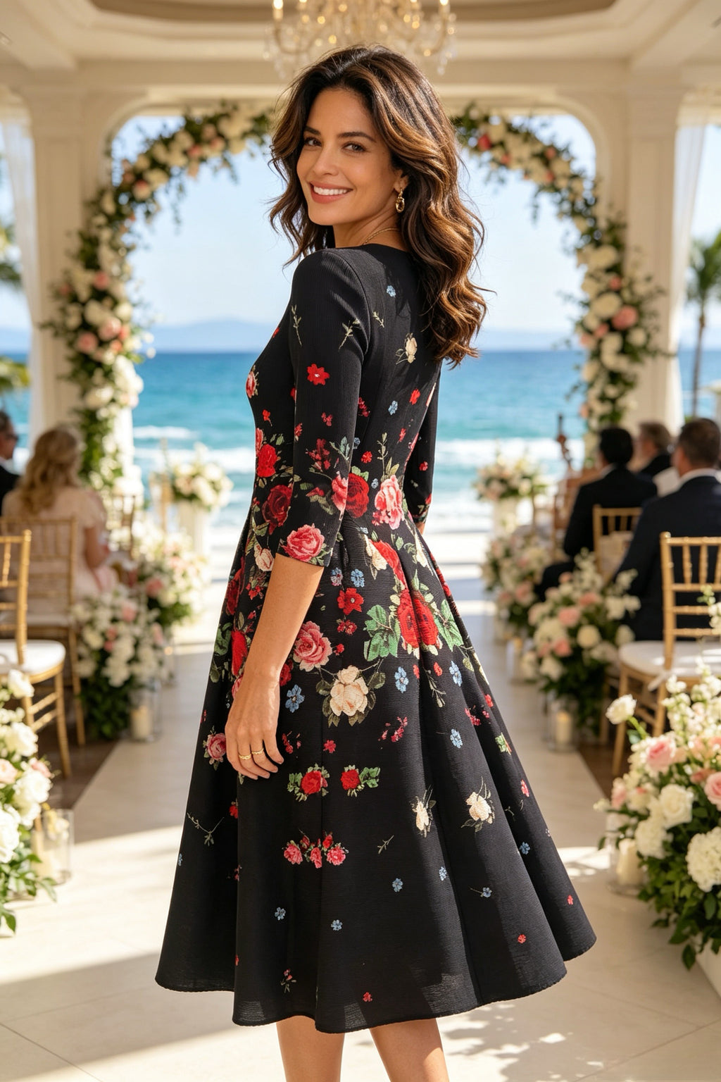 Q26 Floral Magic Dress with Half Sleeves