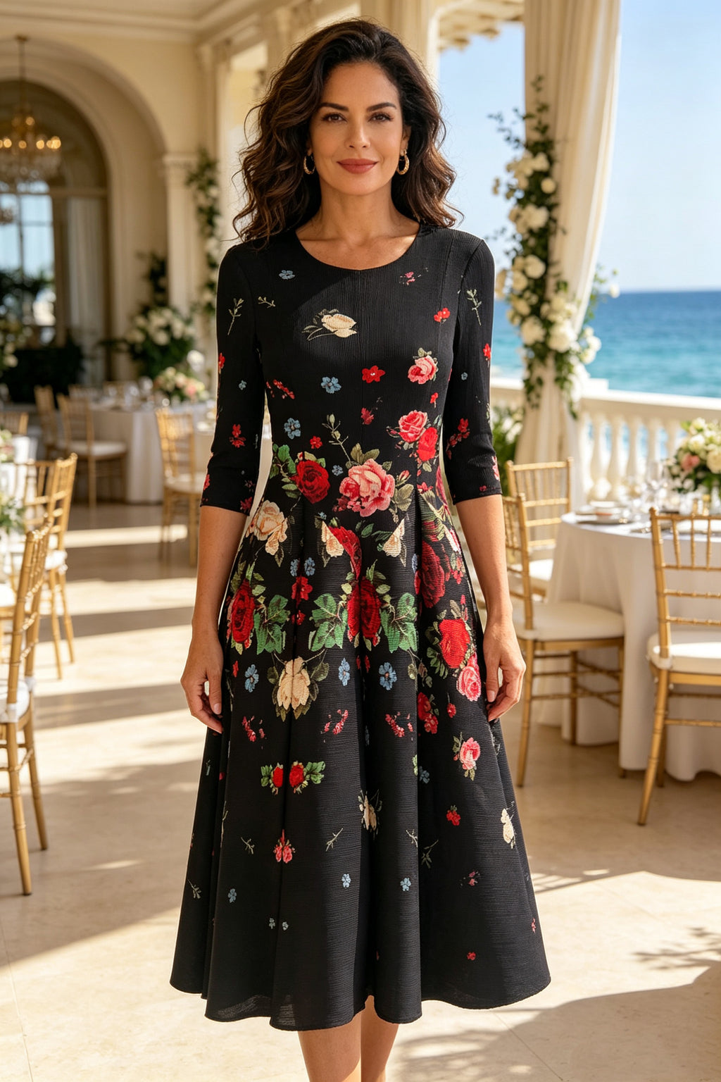 Q26 Floral Magic Dress with Half Sleeves