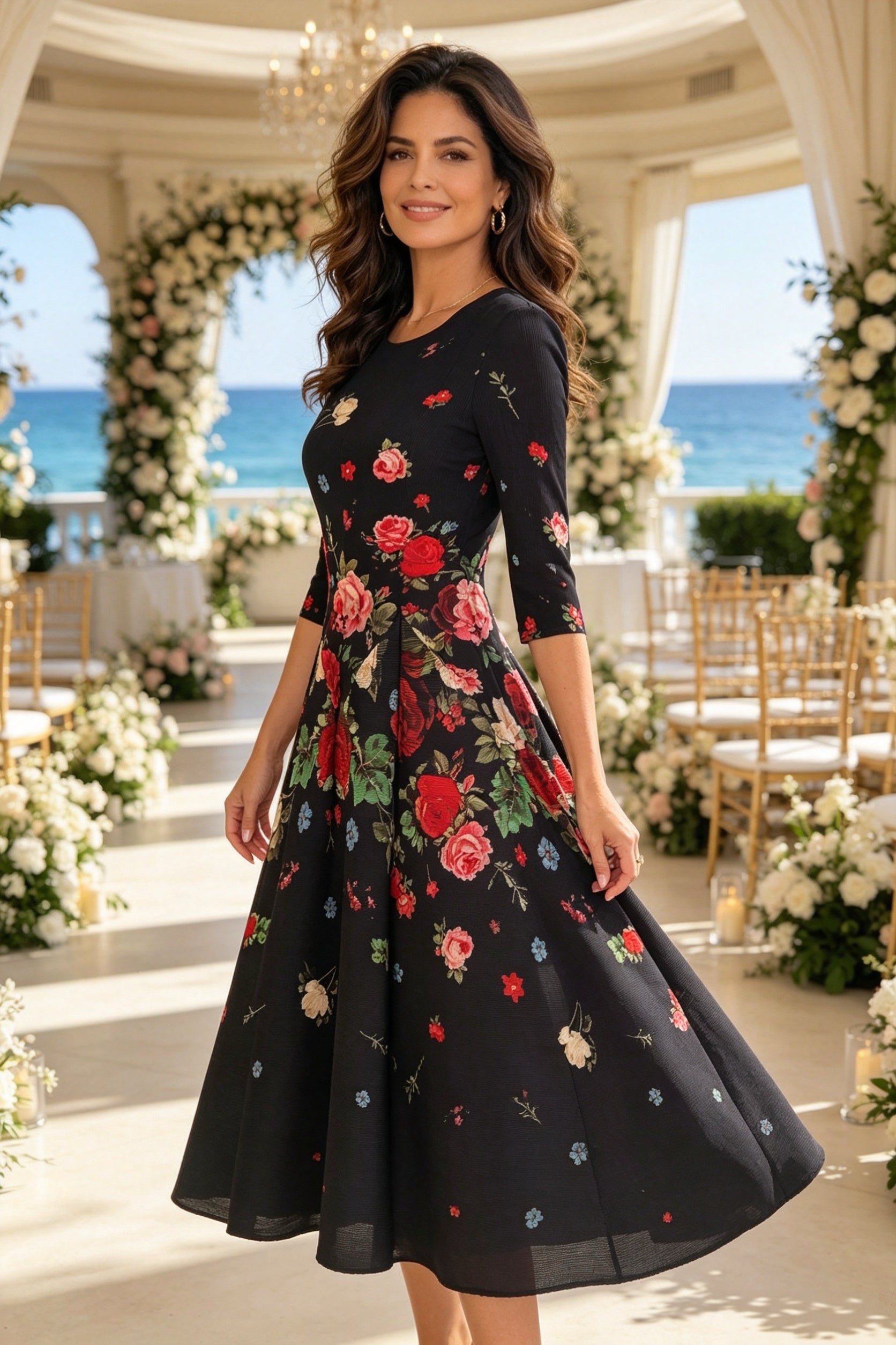 Q26 Floral Magic Dress with Half Sleeves