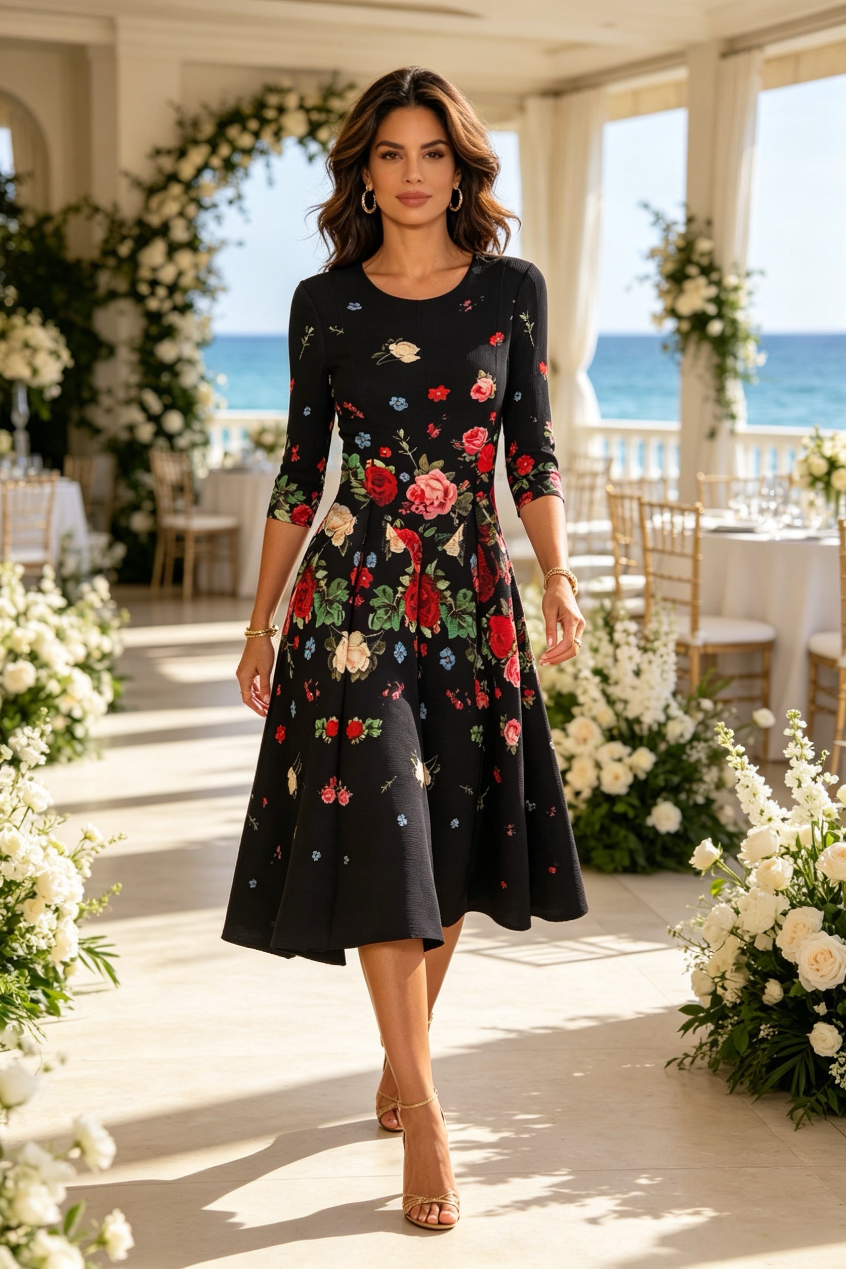 Q26 Floral Magic Dress with Half Sleeves