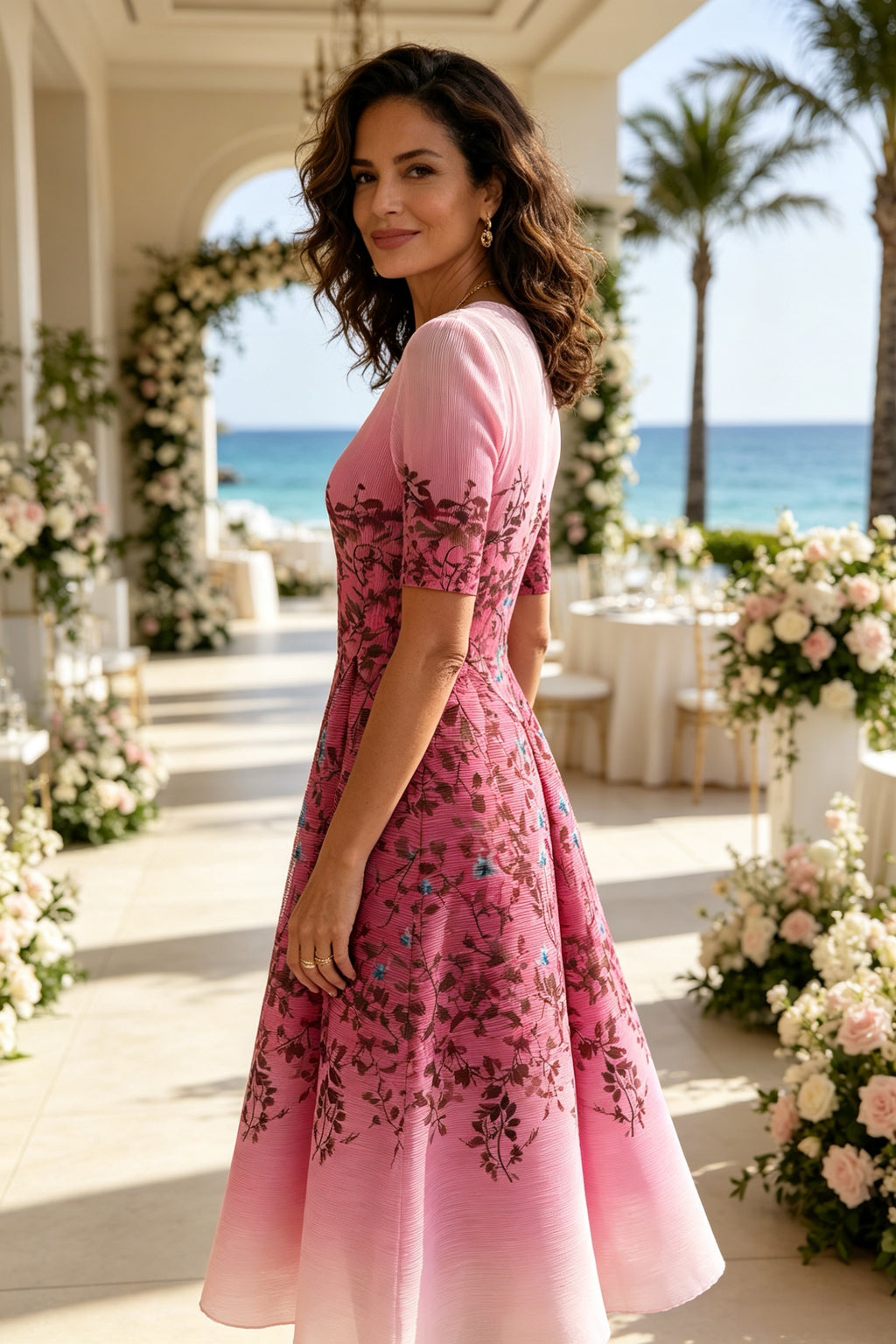 Q26 Floral Magic Dress with Half Sleeves
