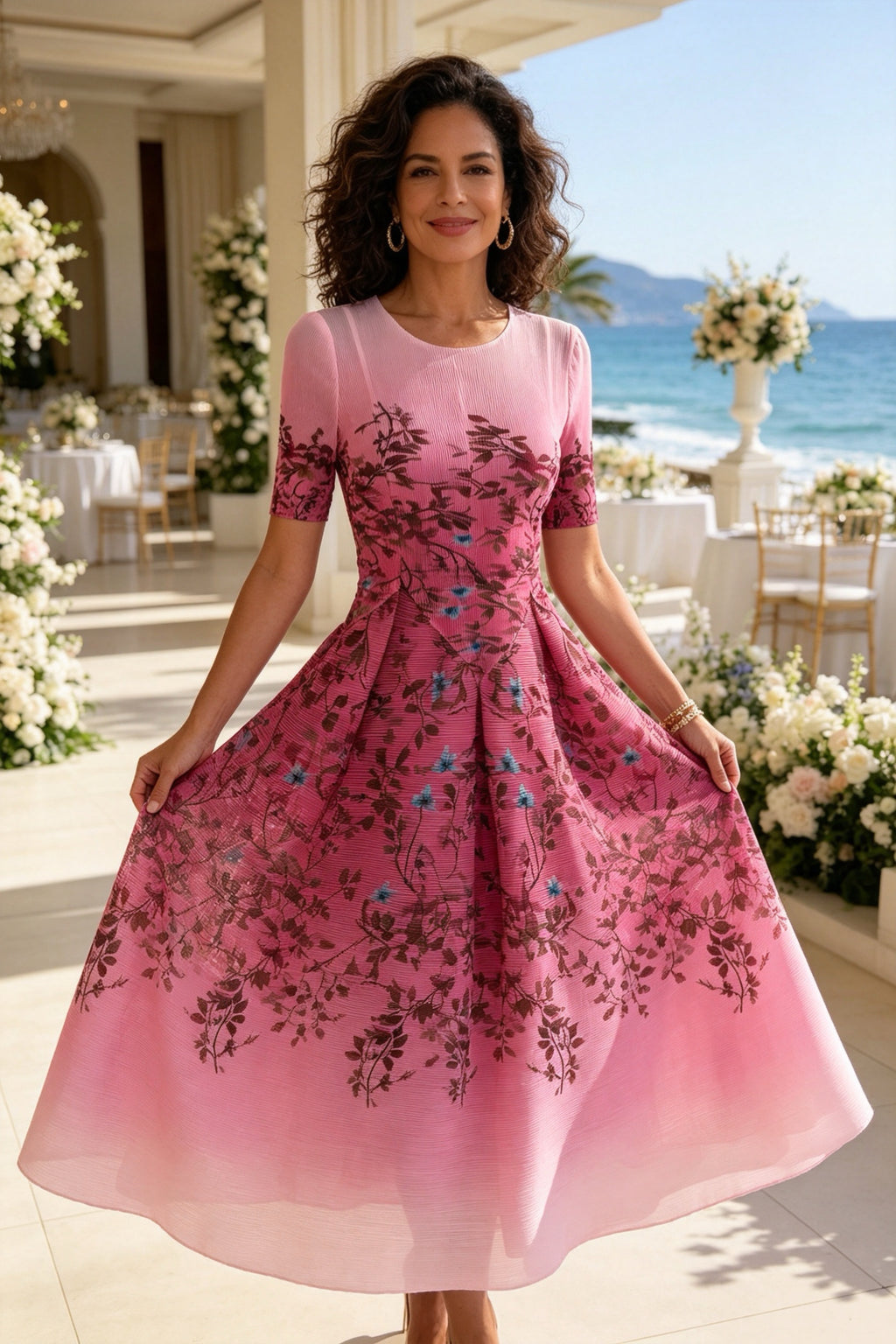 Q26 Floral Magic Dress with Half Sleeves