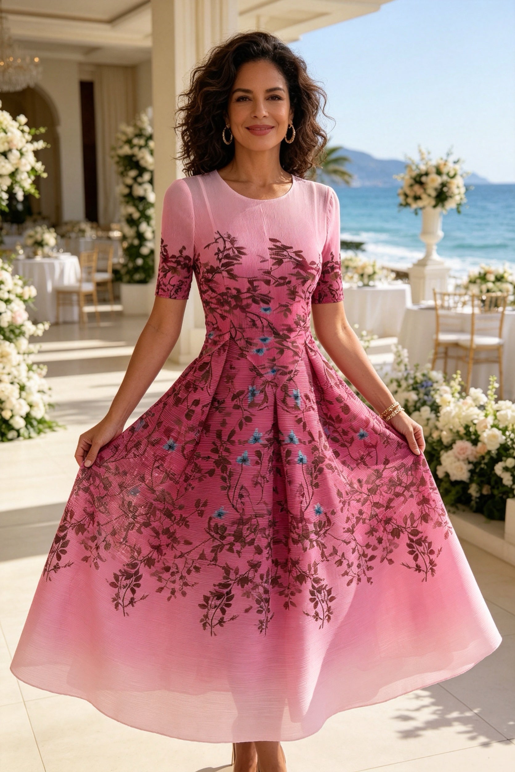 Q26 Floral Magic Dress with Half Sleeves