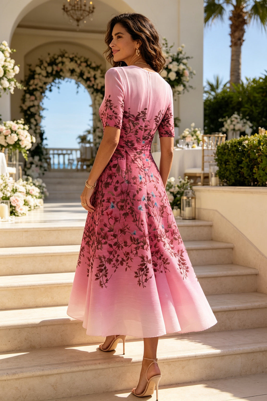 Q26 Floral Magic Dress with Half Sleeves