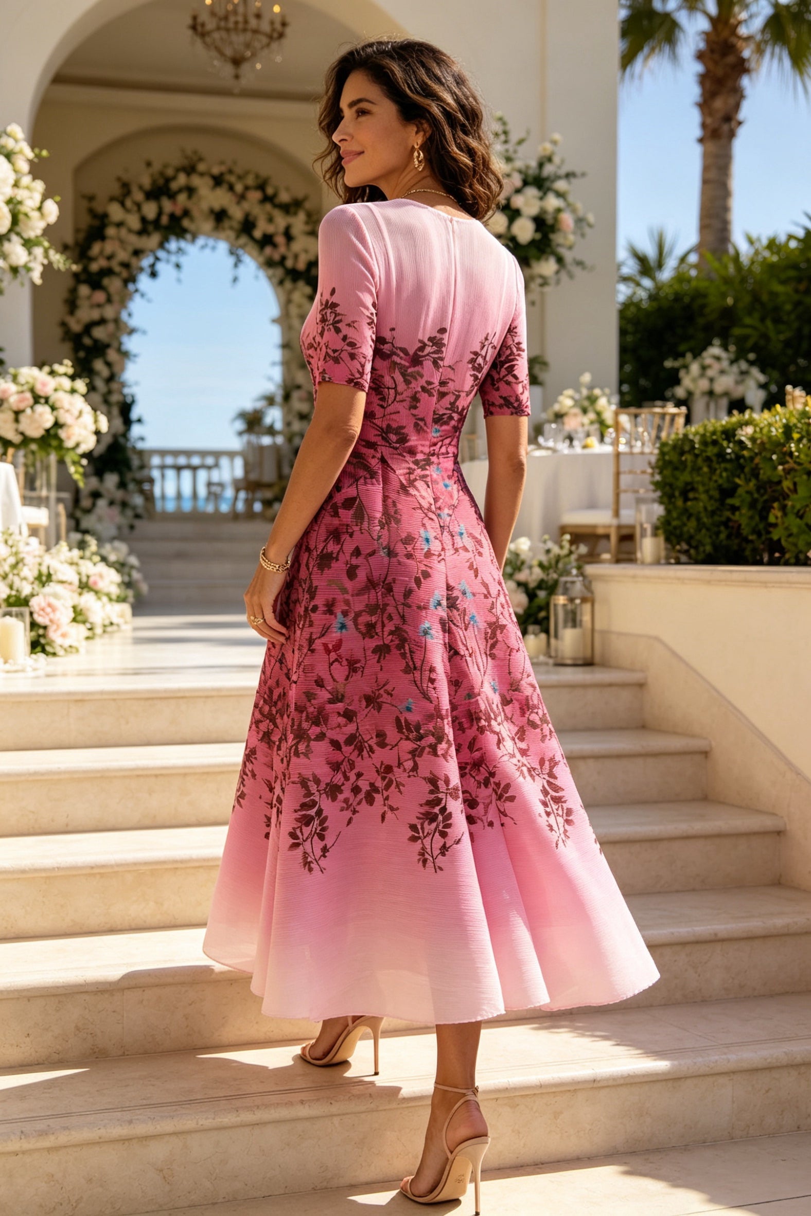 Q26 Floral Magic Dress with Half Sleeves