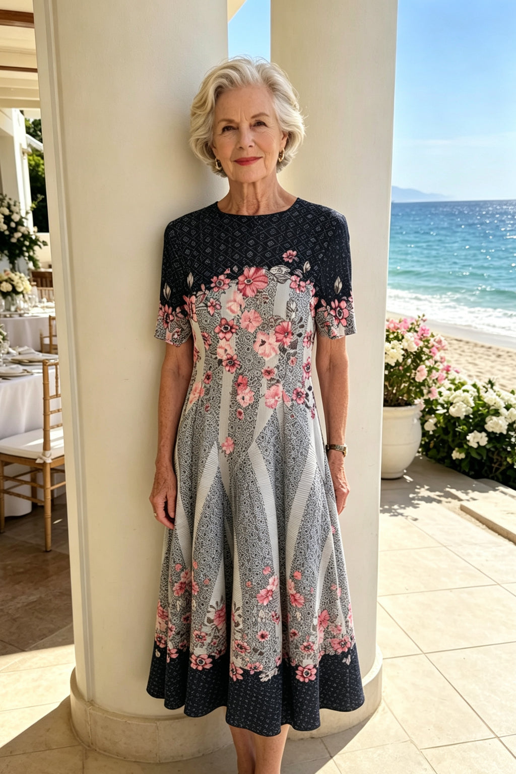 Q26 Two-Tone Floral Magic Dress