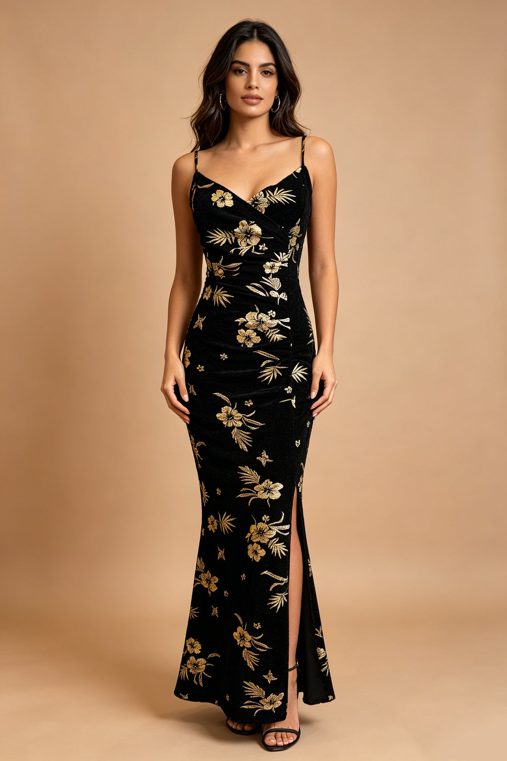 Q26 Golden Bloom Sparkle Long Dress