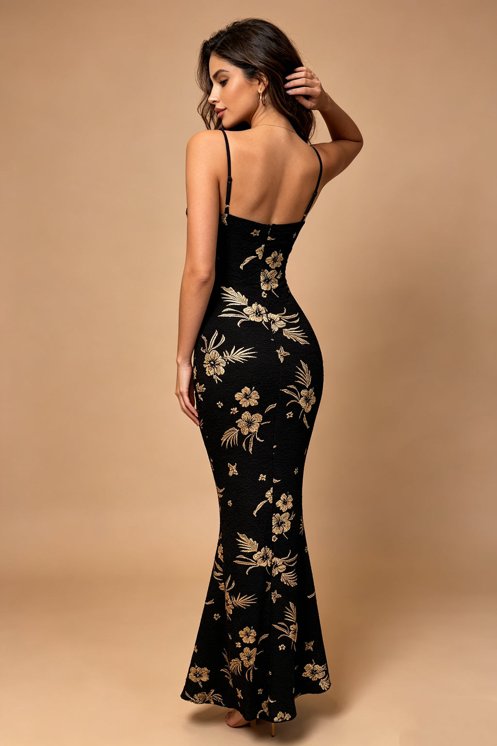 Q26 Golden Bloom Sparkle Long Dress