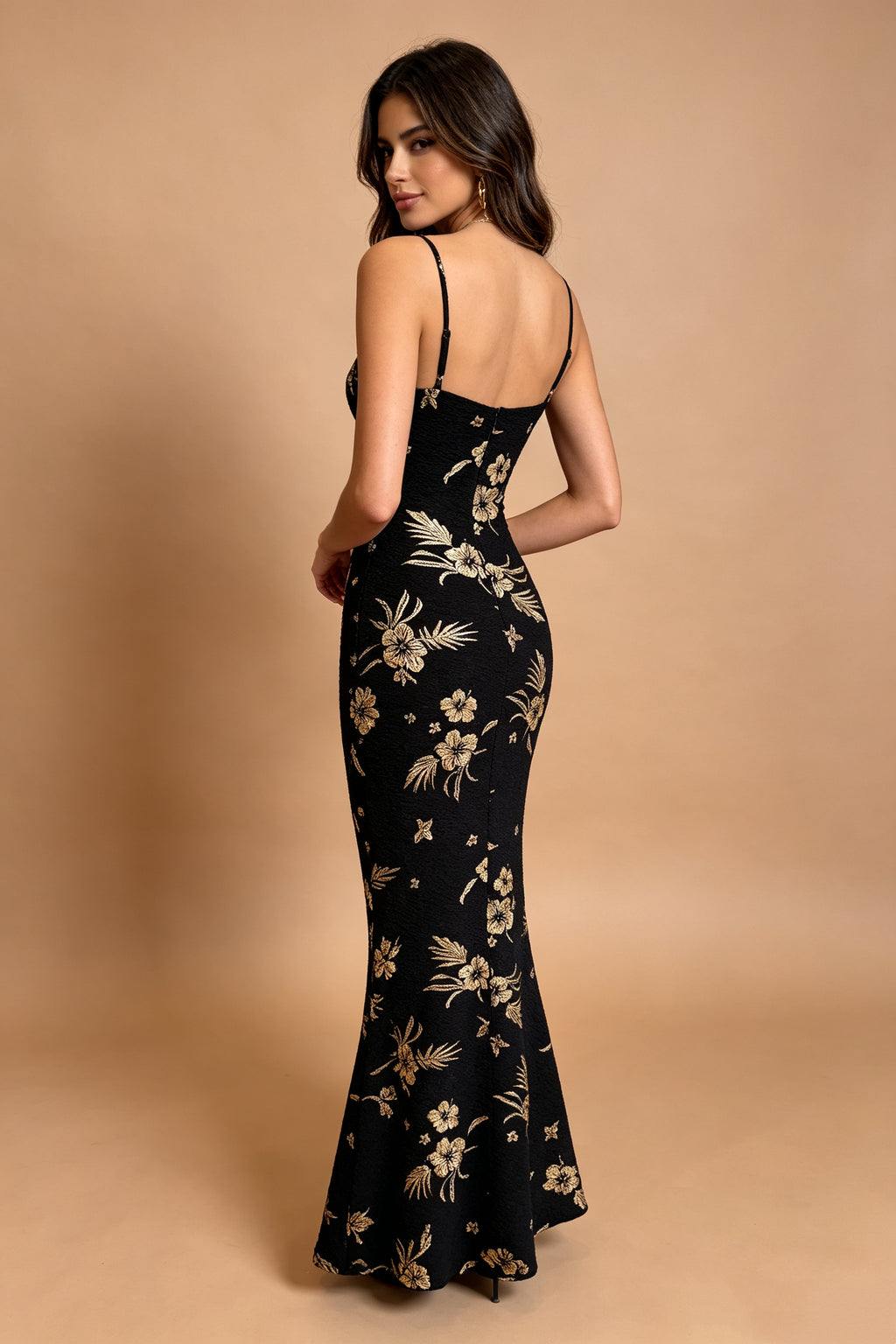 Q26 Golden Bloom Sparkle Long Dress