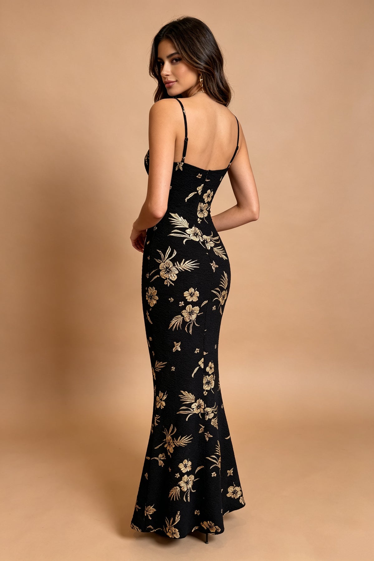 Q26 Golden Bloom Sparkle Long Dress