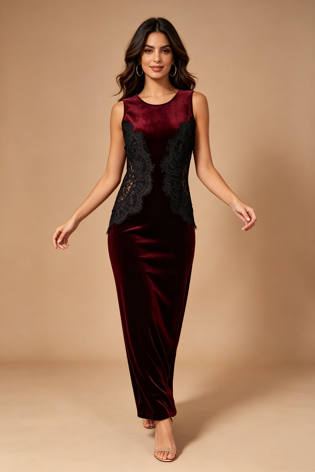 Q26 Velvet Lace-Inset Long Dress