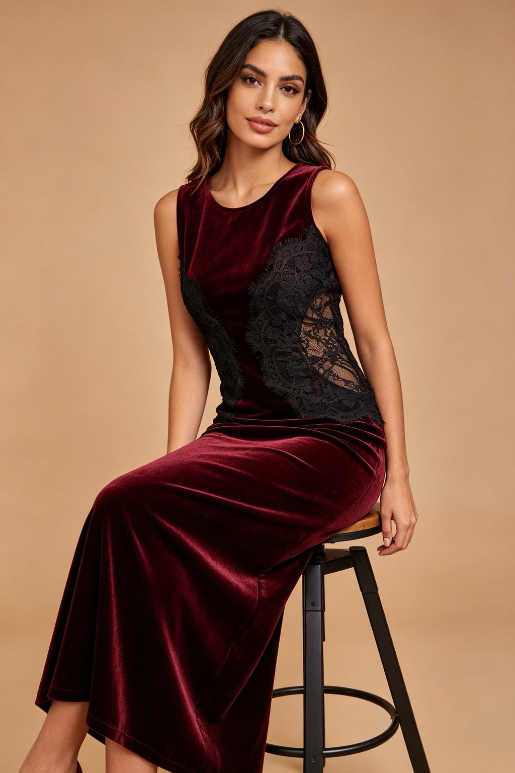 Q26 Velvet Lace-Inset Long Dress
