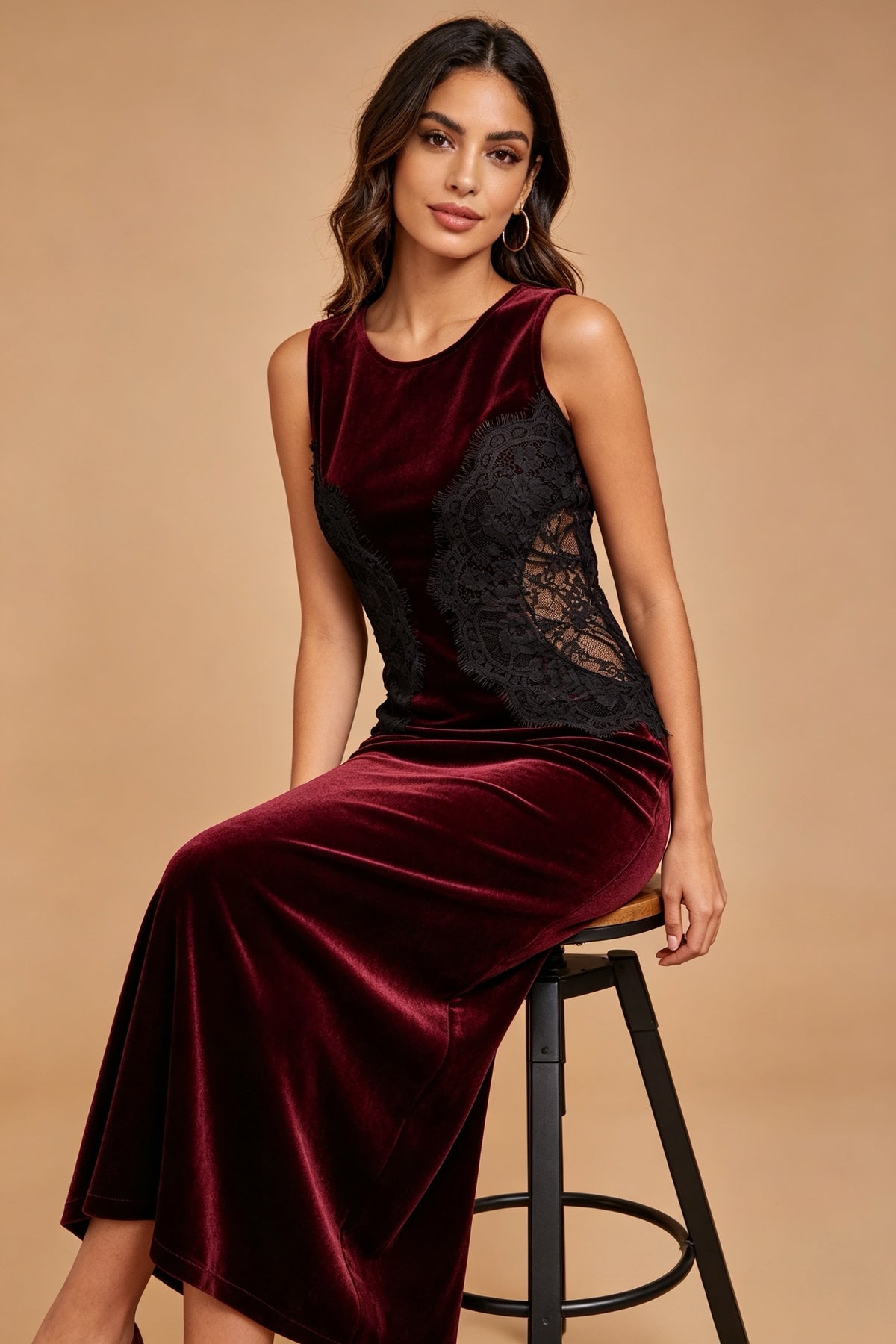 Q26 Velvet Lace-Inset Long Dress