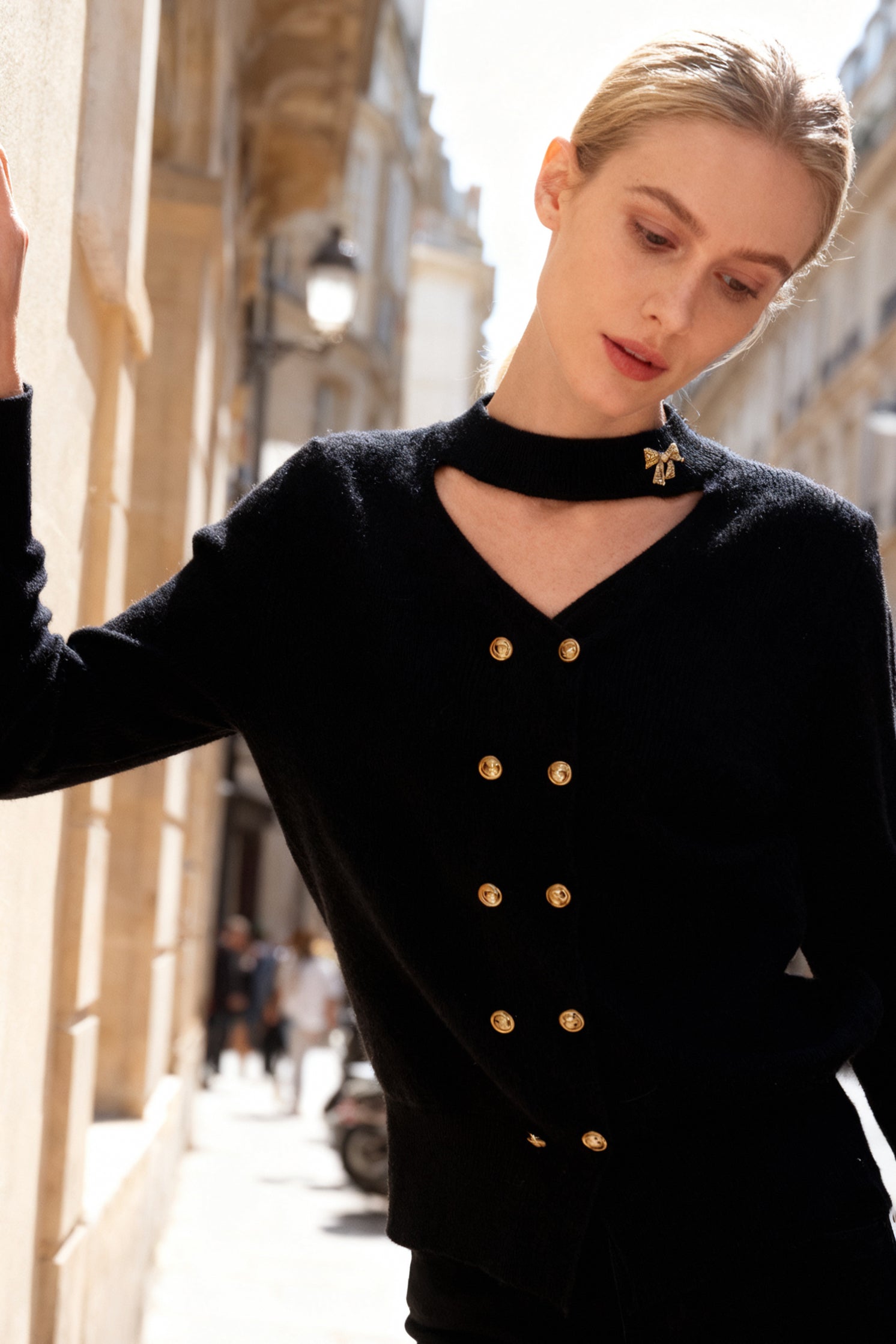 Q25 Shimmer Cutout Sweater Cardigan Top