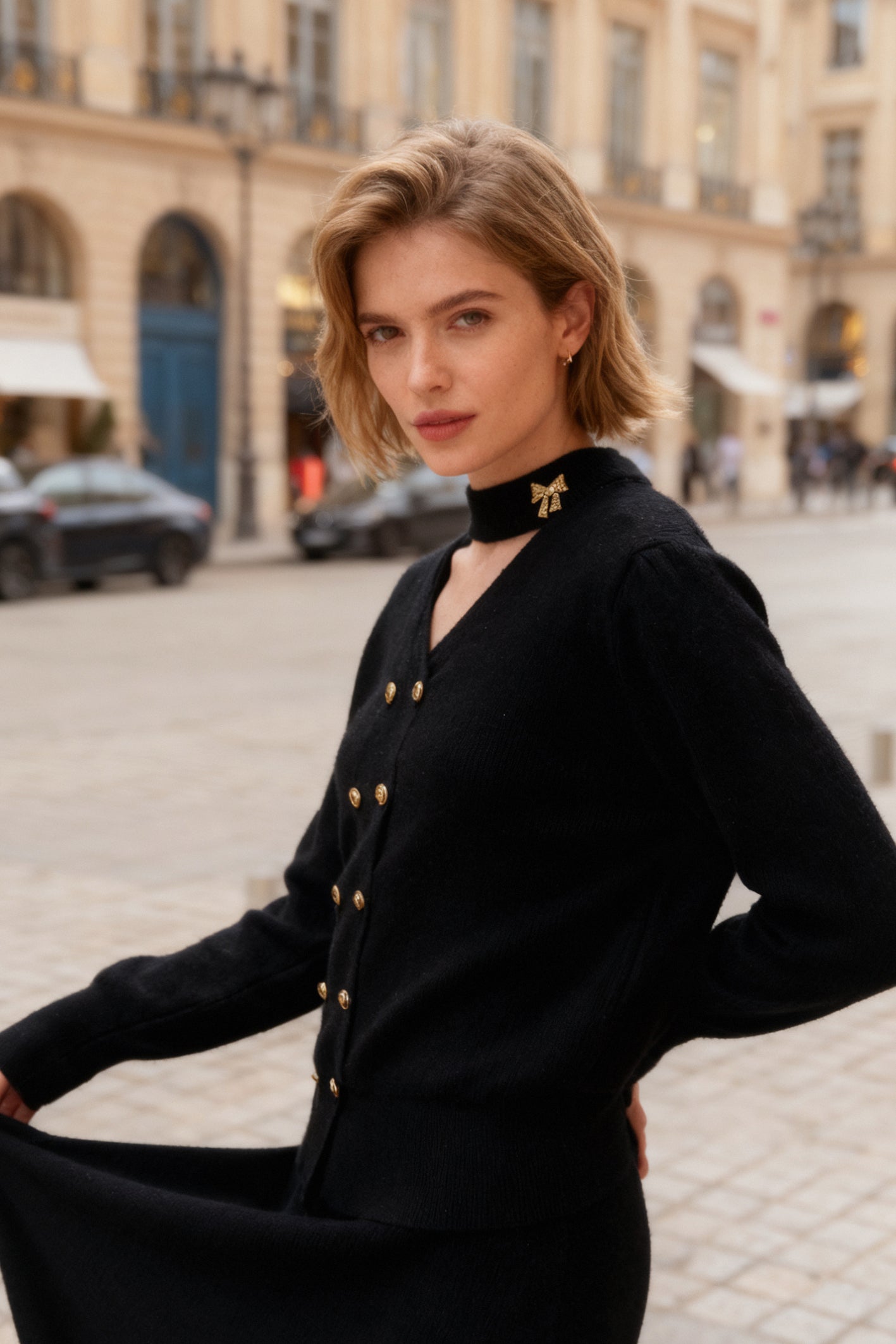 Q25 Shimmer Cutout Sweater Cardigan Top