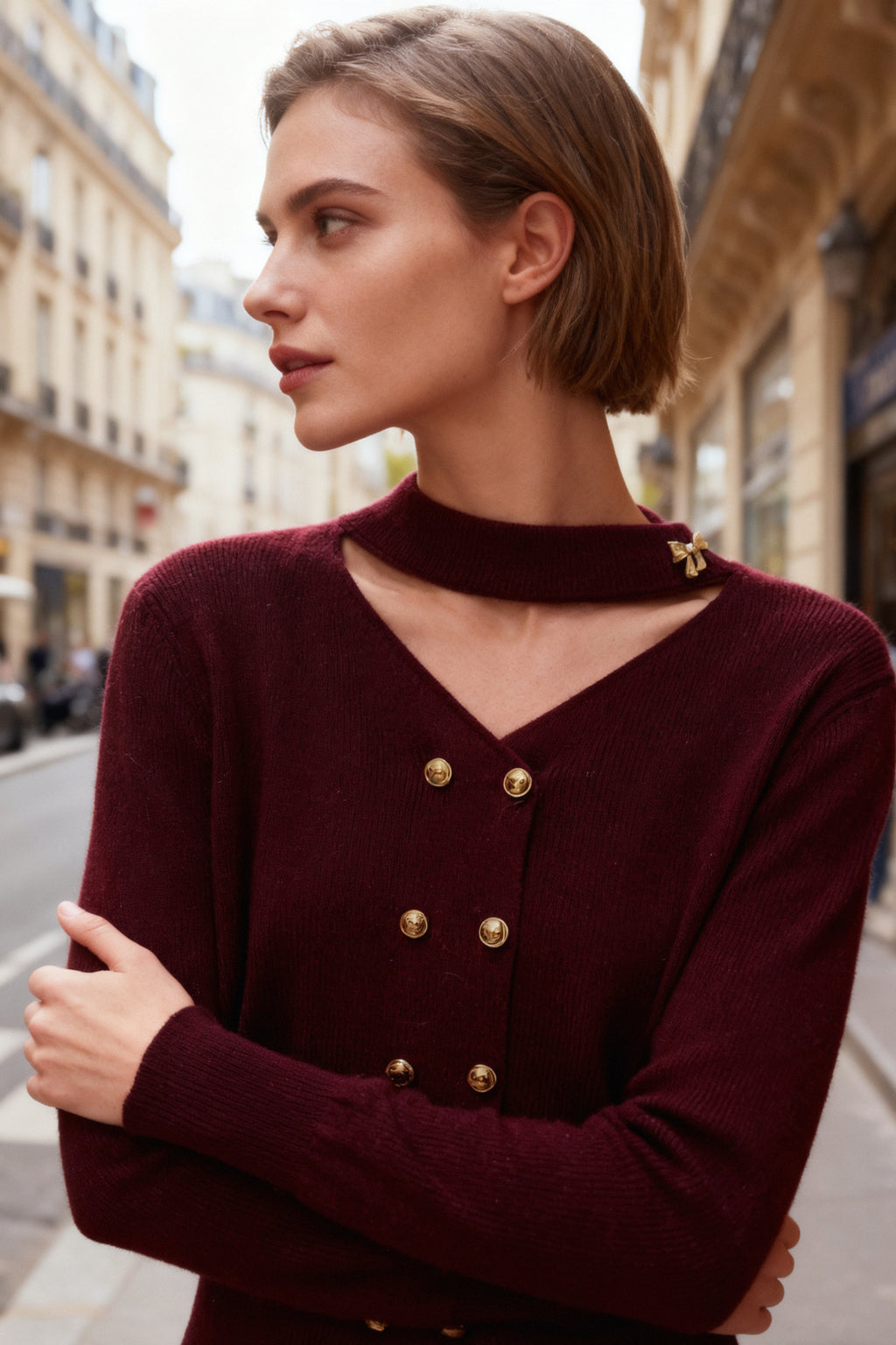 Q25 Shimmer Cutout Sweater Cardigan Top