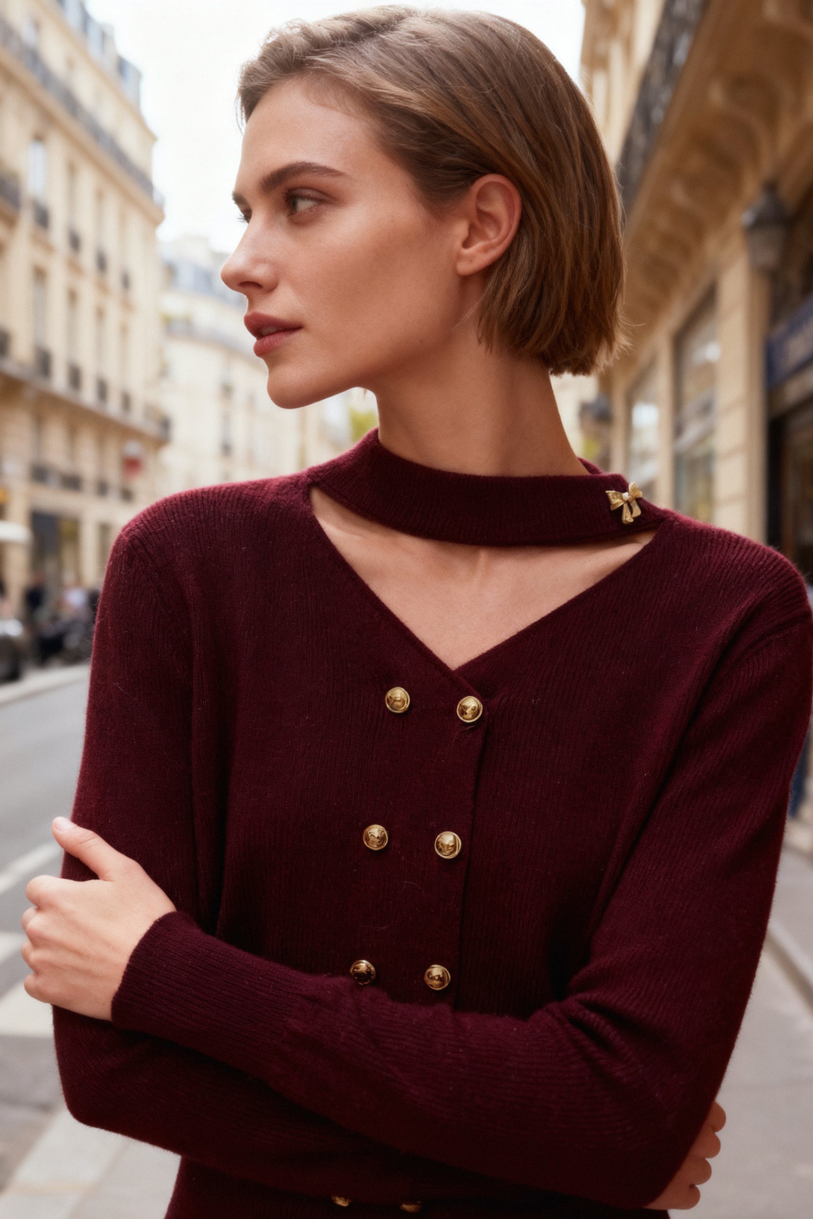 Q25 Shimmer Cutout Sweater Cardigan Top