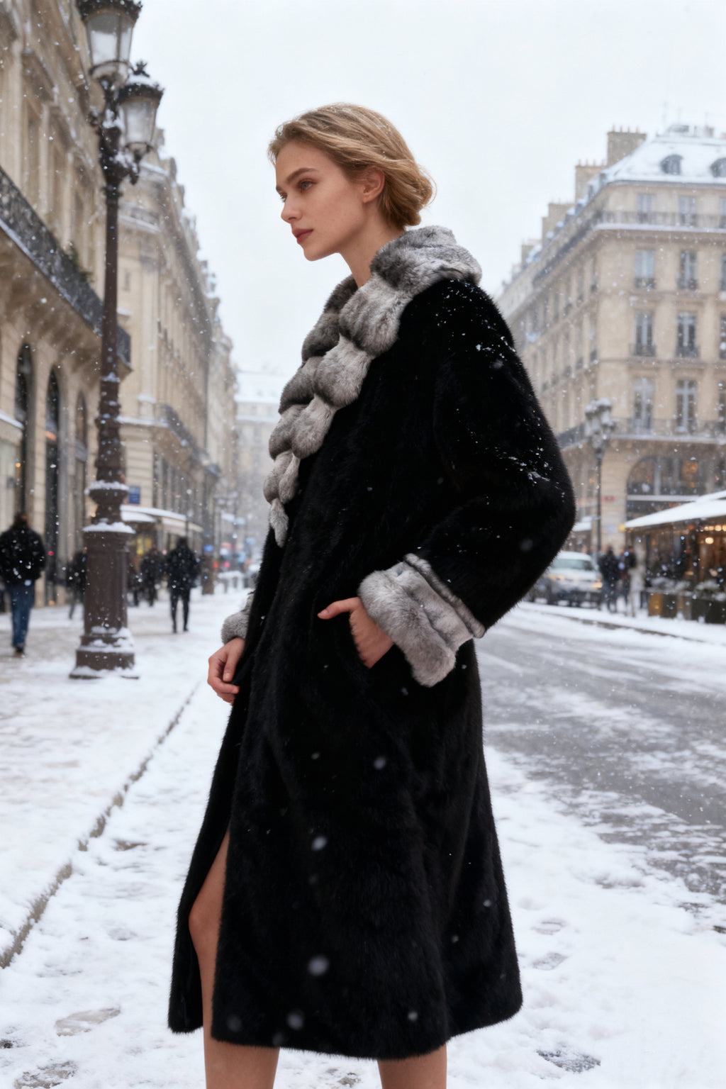 Q25 Two-Tone Vegan Fur Longline Coat