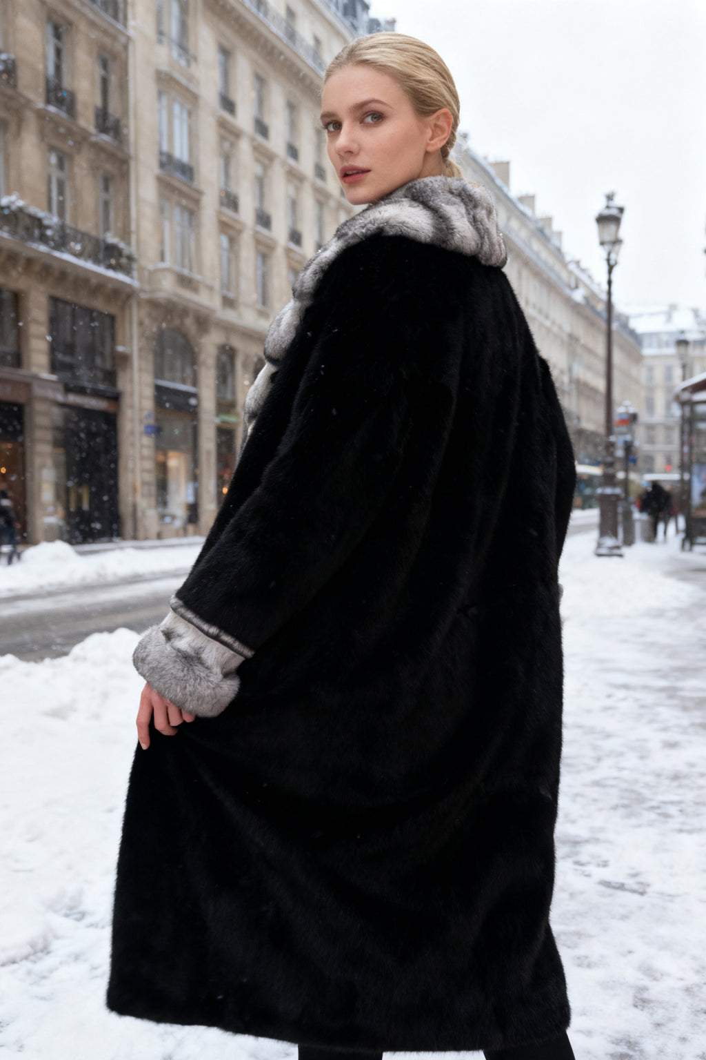 Q25 Two-Tone Vegan Fur Longline Coat