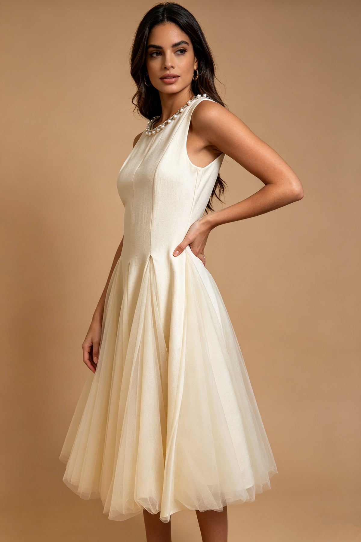 Q26 Pearl-Embellished Tulle Midi Dress
