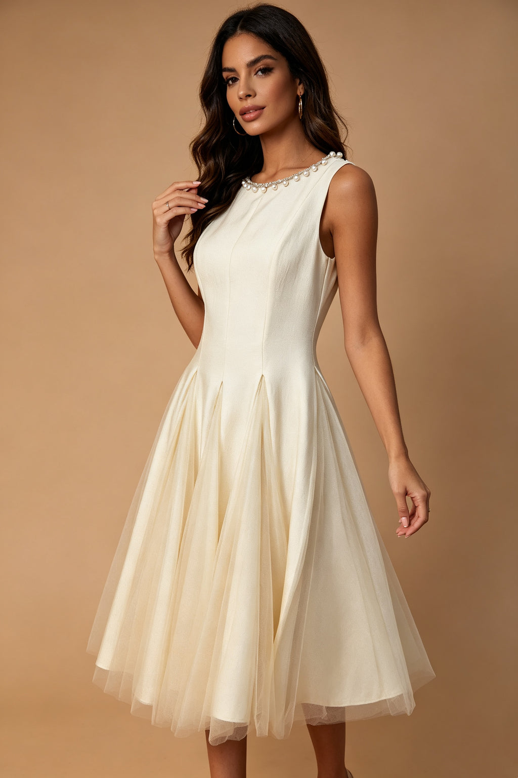 Q26 Pearl-Embellished Tulle Midi Dress