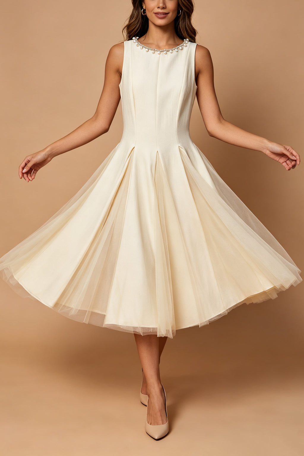 Q26 Pearl-Embellished Tulle Midi Dress
