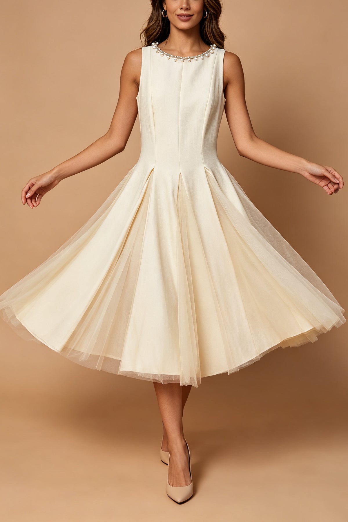 Q26 Pearl-Embellished Tulle Midi Dress