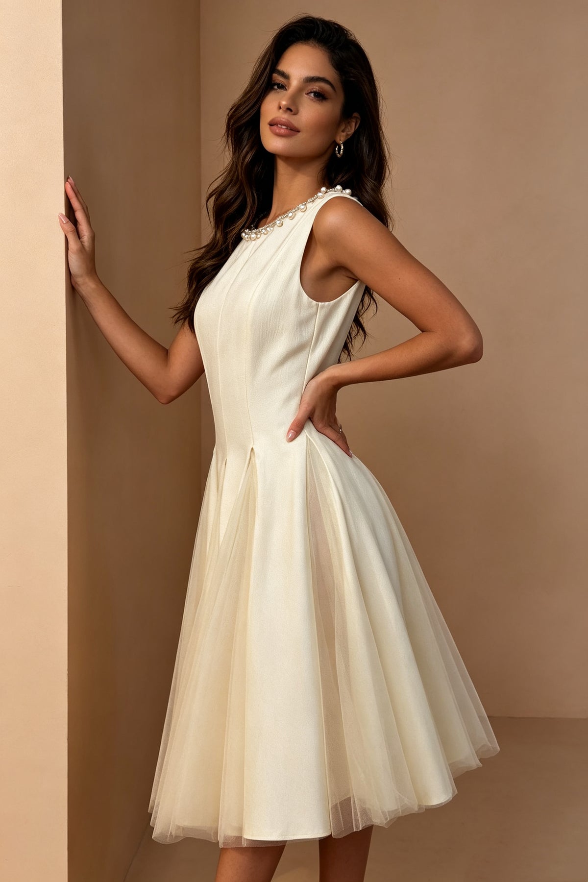 Q26 Pearl-Embellished Tulle Midi Dress