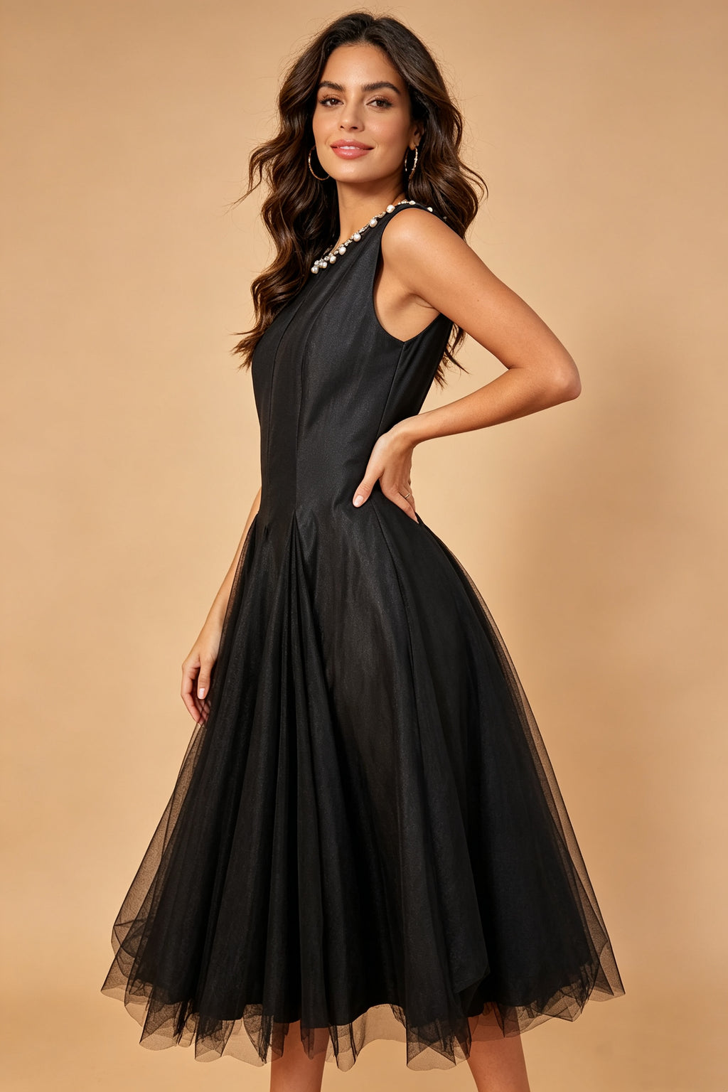 Q26 Pearl-Embellished Tulle Midi Dress