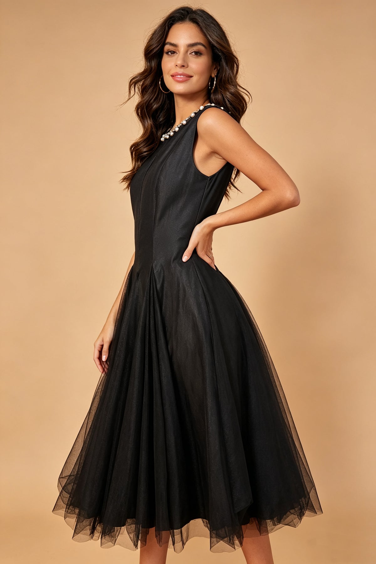 Q26 Pearl-Embellished Tulle Midi Dress