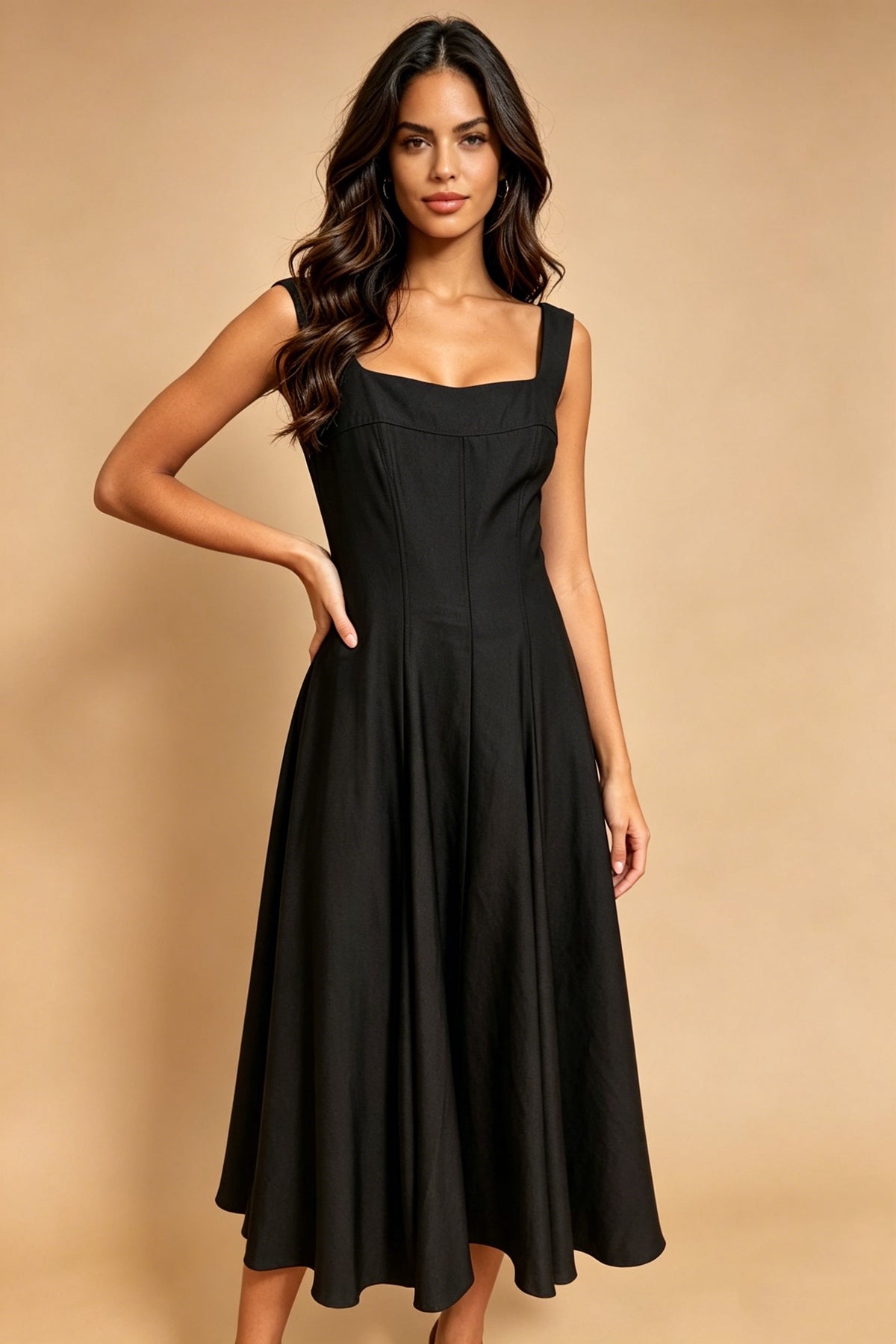 Q26 Sculpted Square-Neck Dress with Pockets