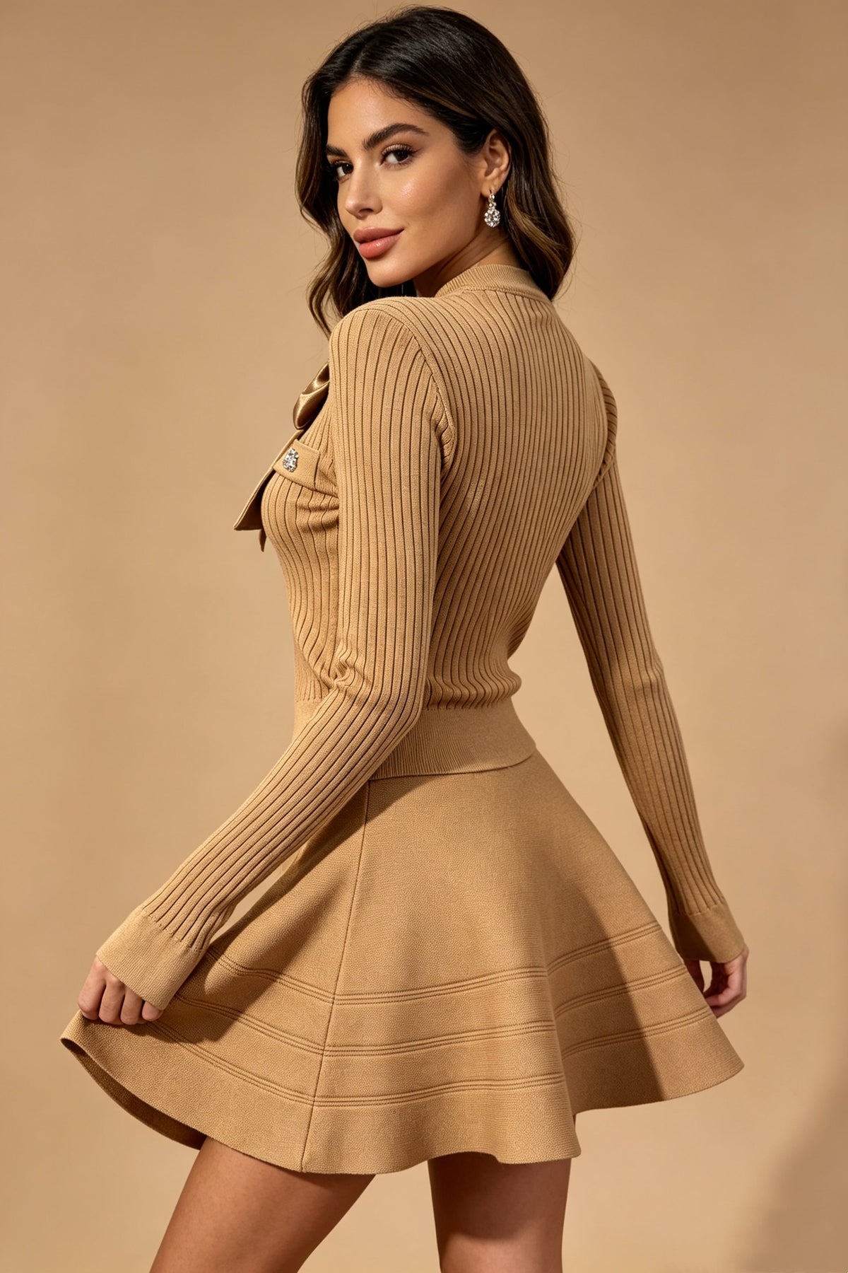 Q26 Satin Bow Knit Two-Piece Set