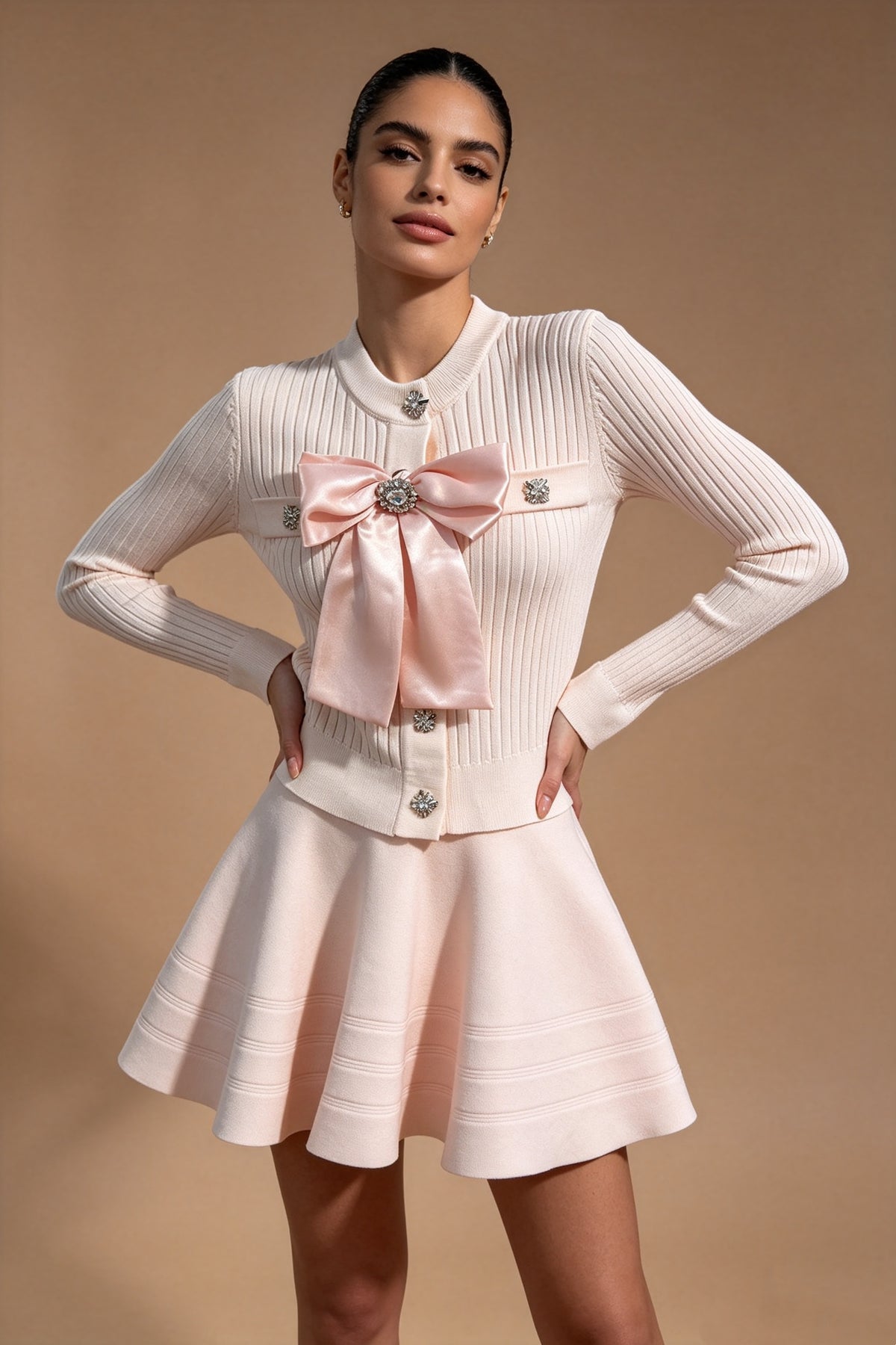 Q26 Satin Bow Knit Two-Piece Set