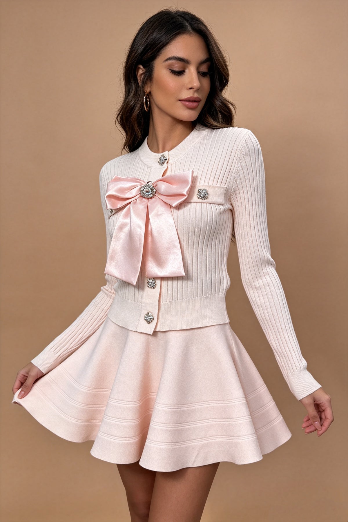 Q26 Satin Bow Knit Two-Piece Set