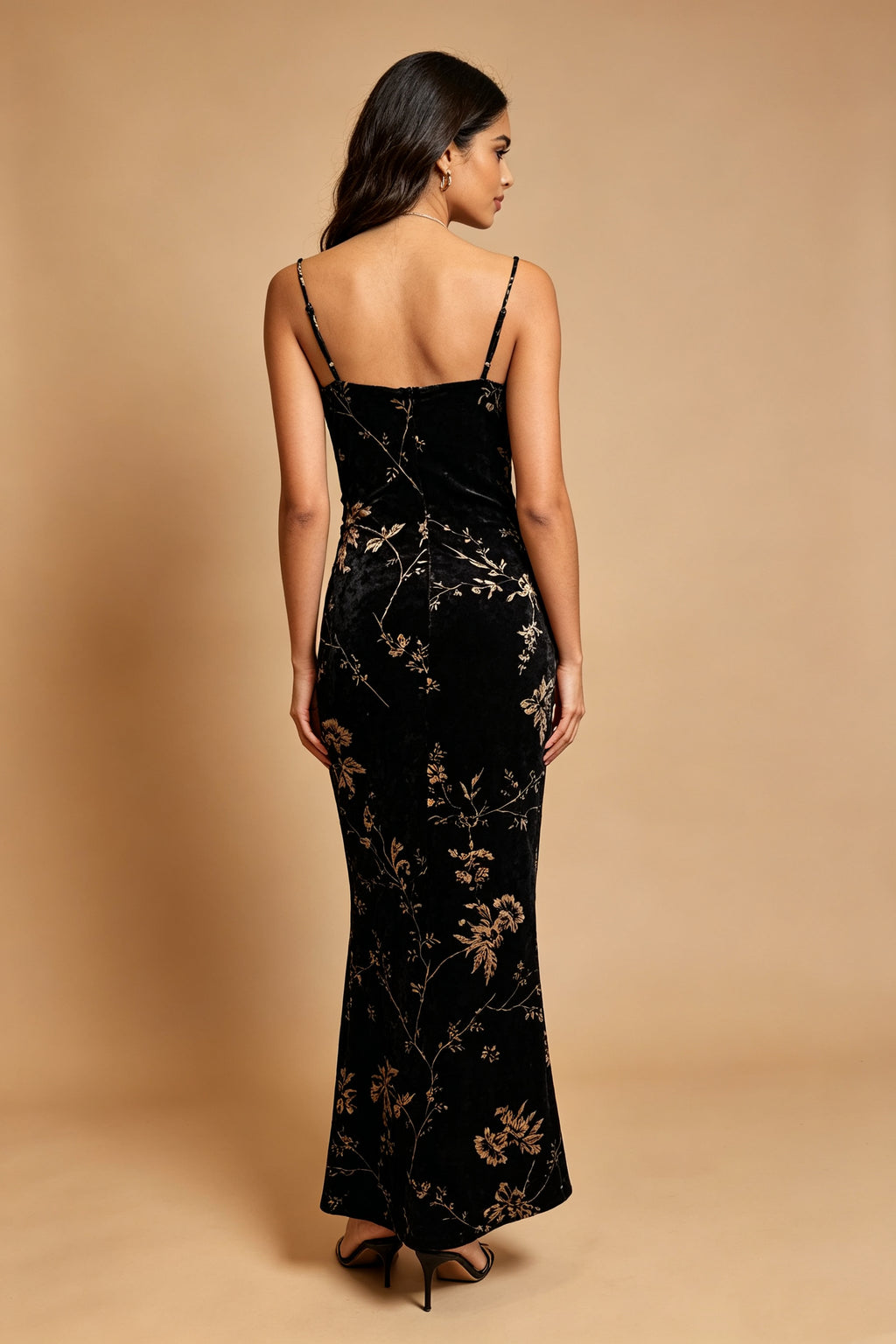 Q26 Velvet Floral Pattern Long Dress